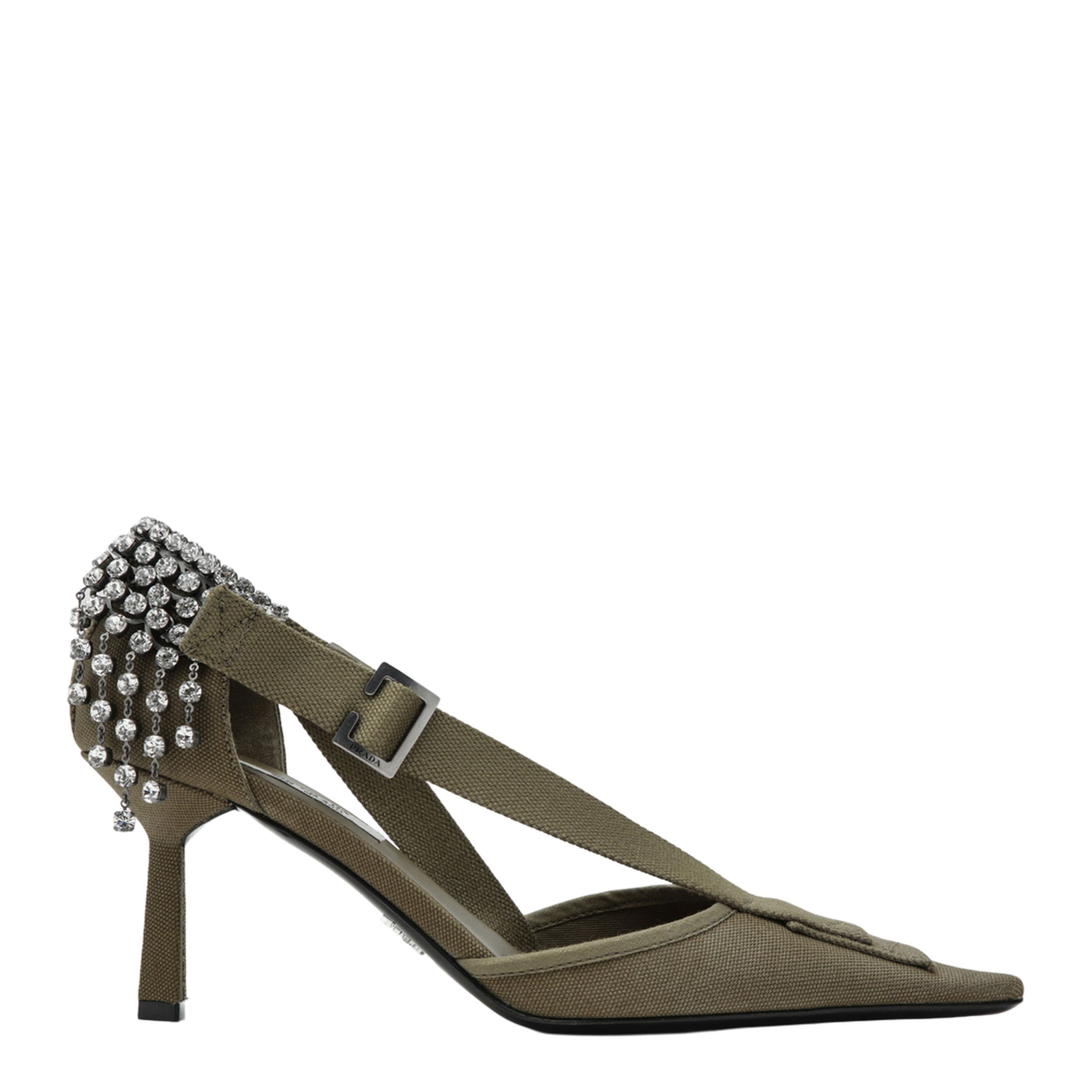 Military Green Canvas Pumps with Crystals