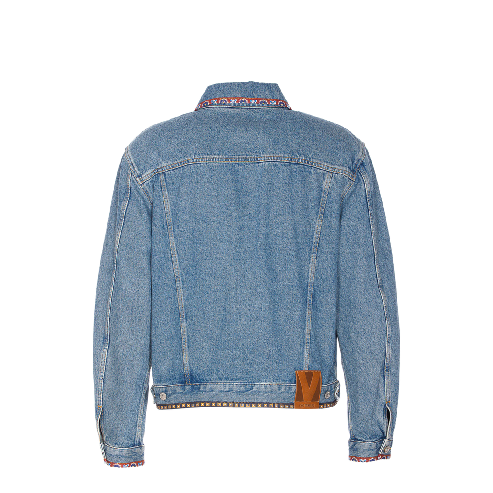 Beaded Embroidery And Printed Edges Denim Jacket