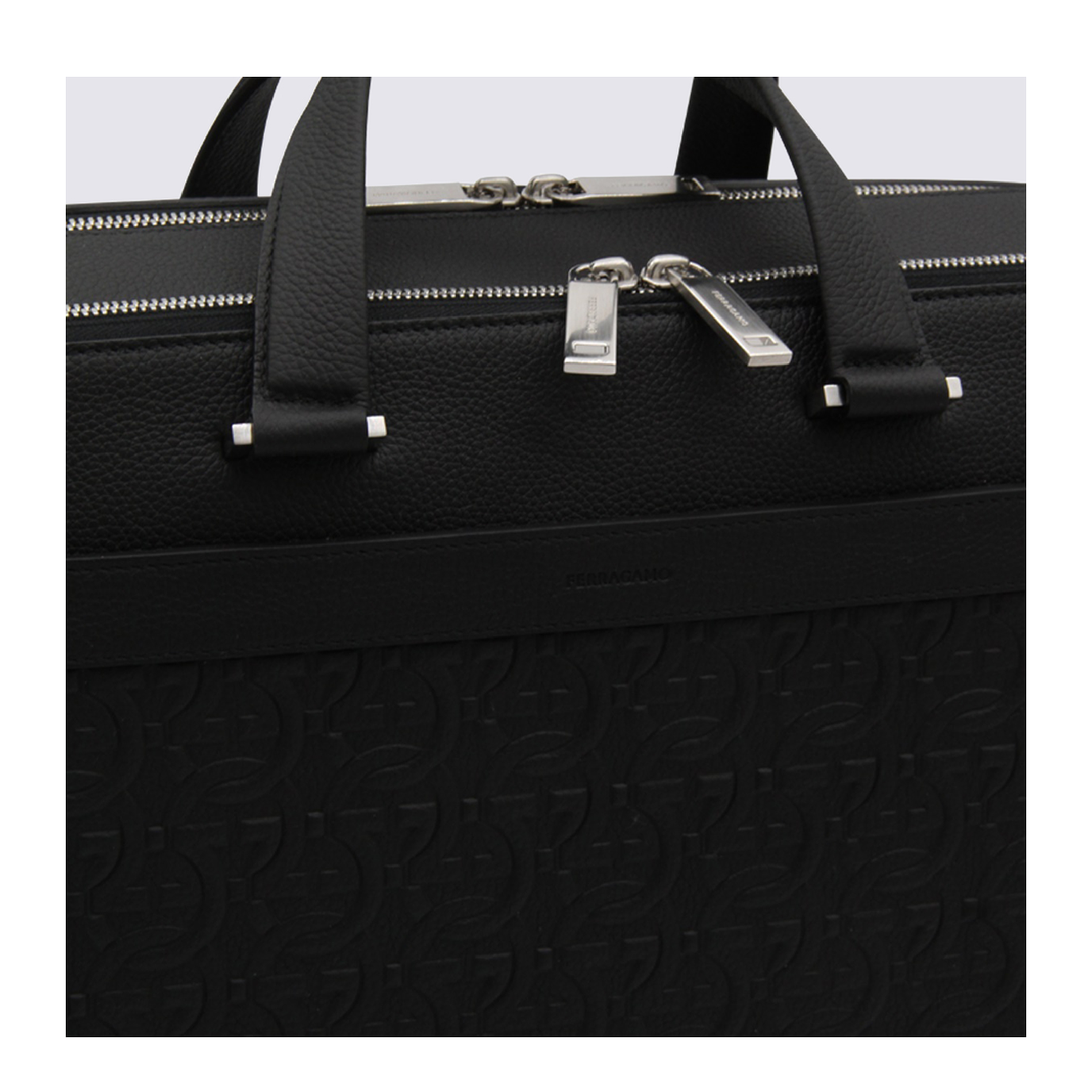 Salvatore Black Leather Business Gancini Top Handle Bag