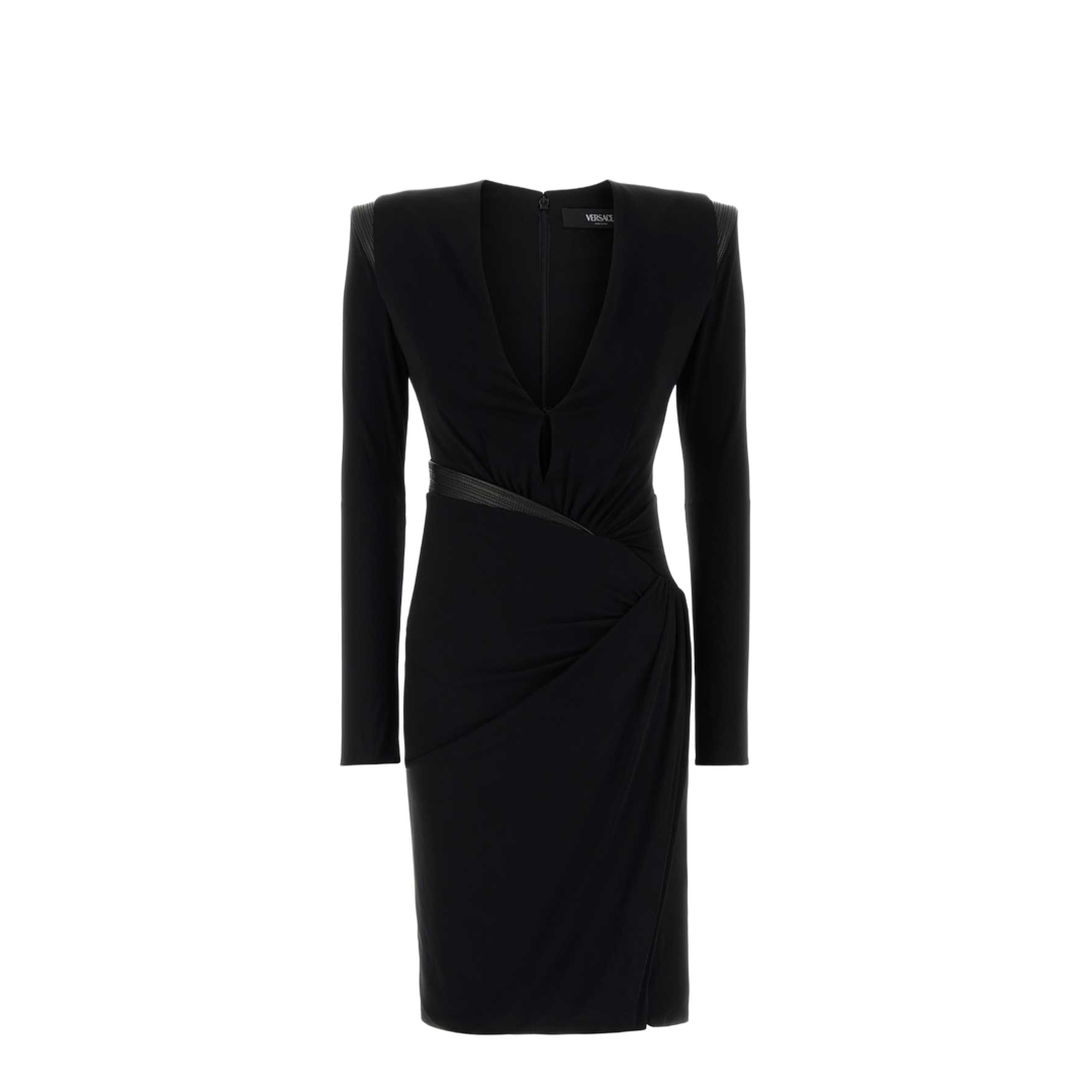 Black Long-sleeved Gathered Dress