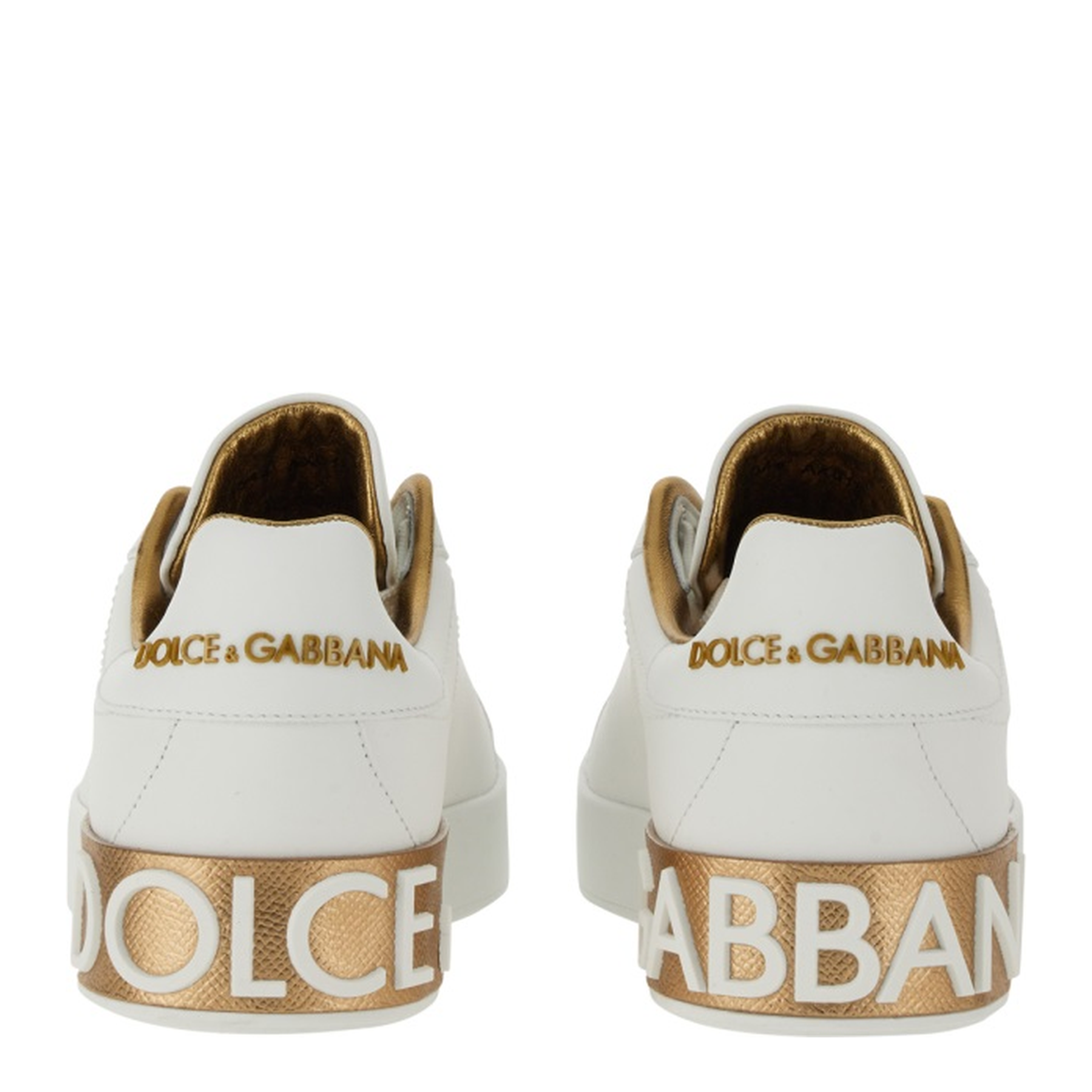 White Calfskin Low-Top Sneakers with Gold Details