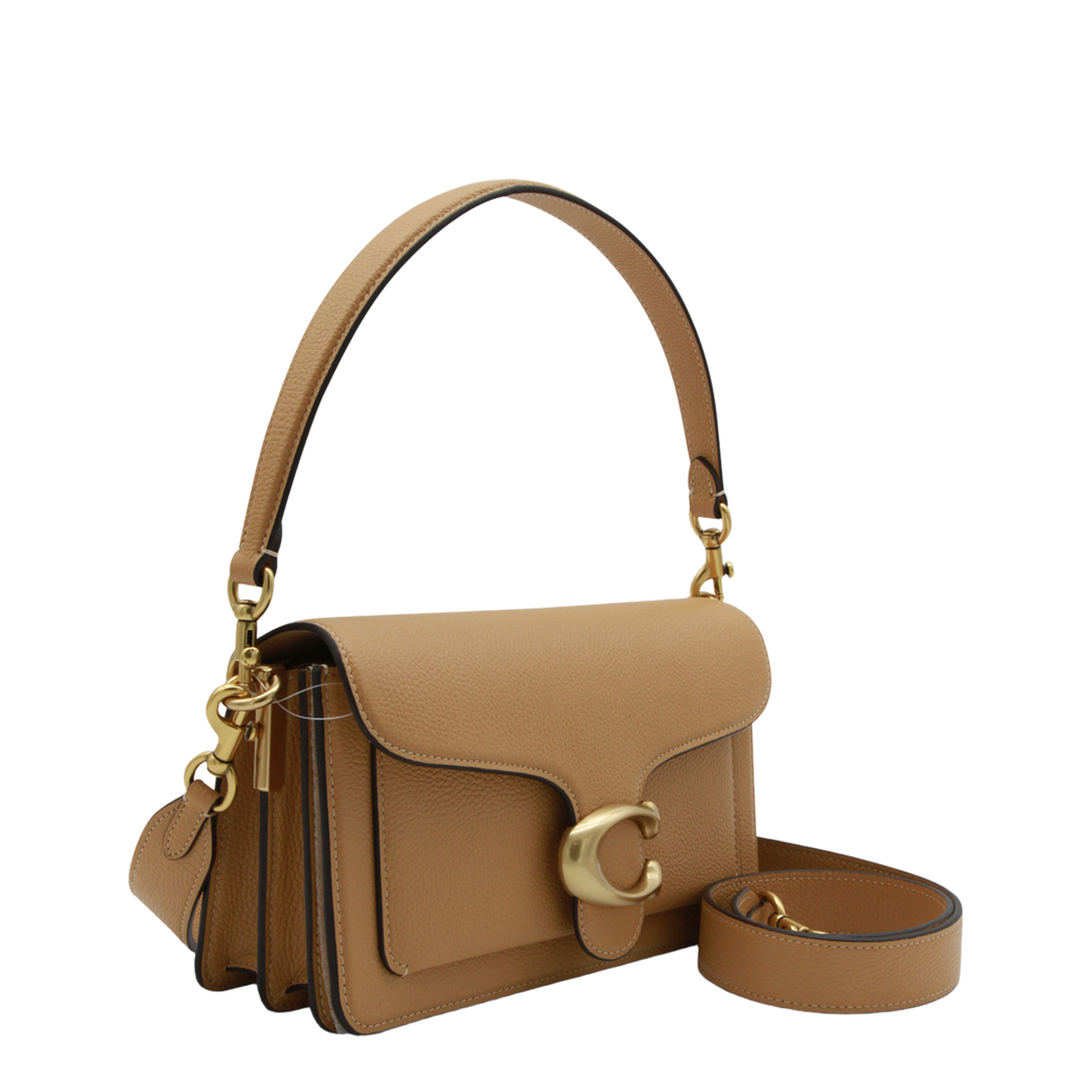 Tabby 26 Polished Pebble Leather Shoulder Bag - Brass/Biscuit