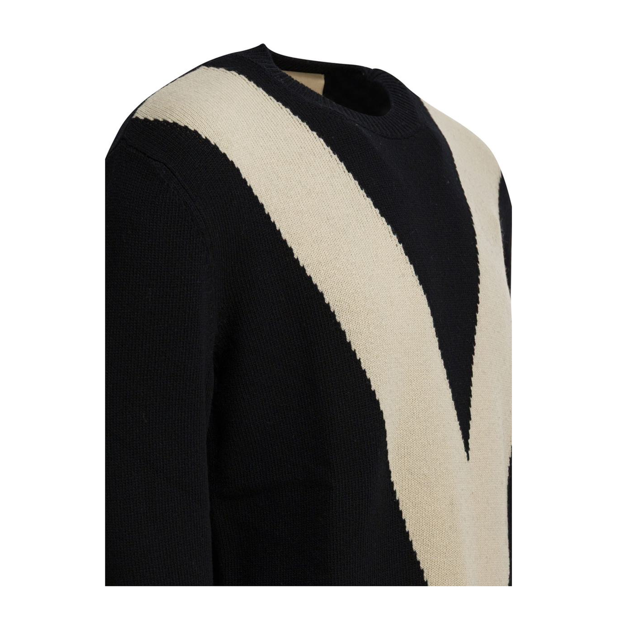 Black Wool Jumper Inlaid V