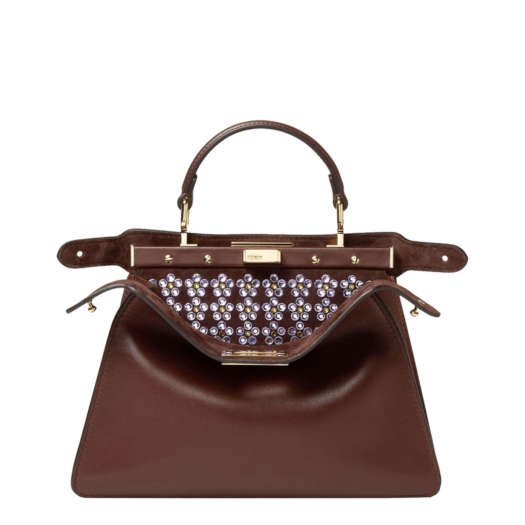 Peekaboo ISeeU Small Calf Leather Top Handle Bag - Mahogany Brown