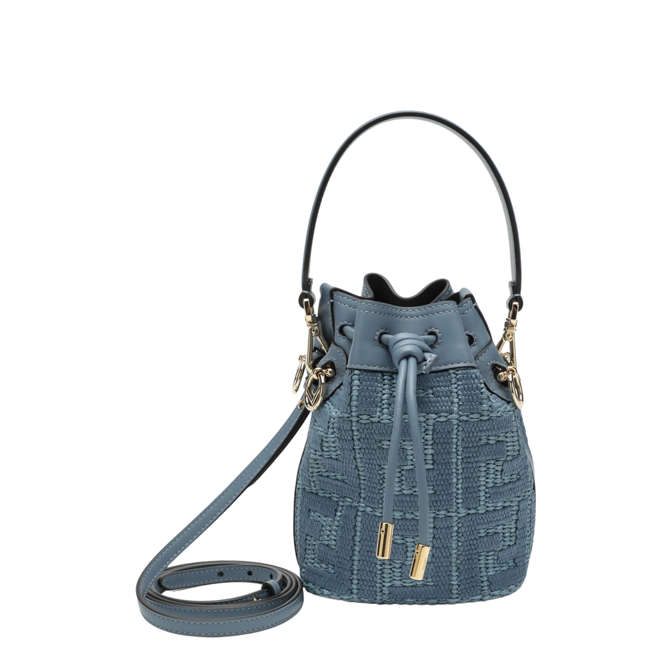 Mon Tresor Mini Raffia-Effect Bucket Bag - Blue