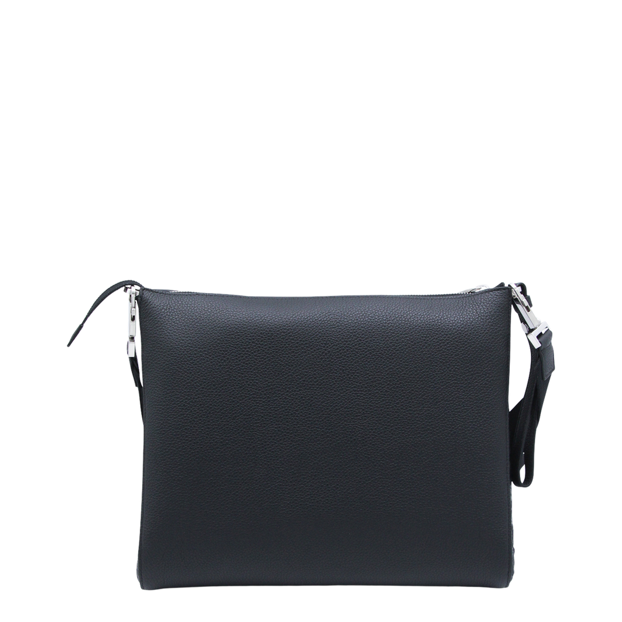 Gancini Messenger Bag In Embossed Leather - Black