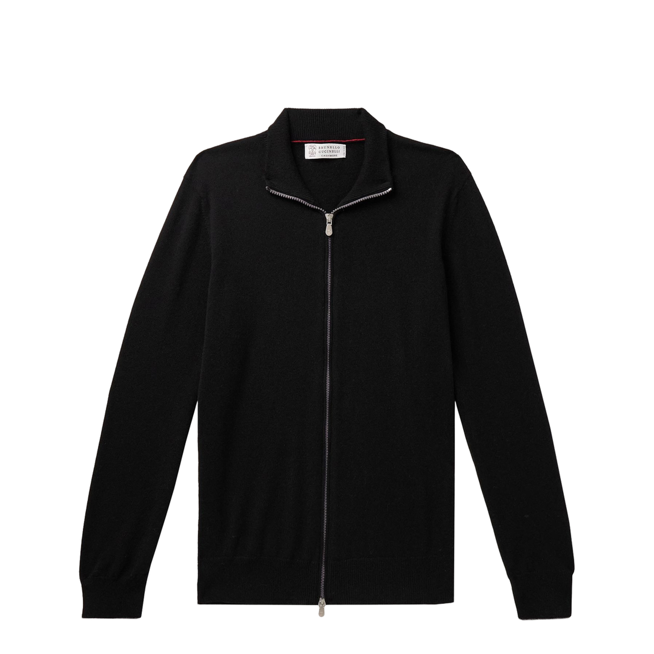 Zipped High Necked Cashmere Cardigan Black