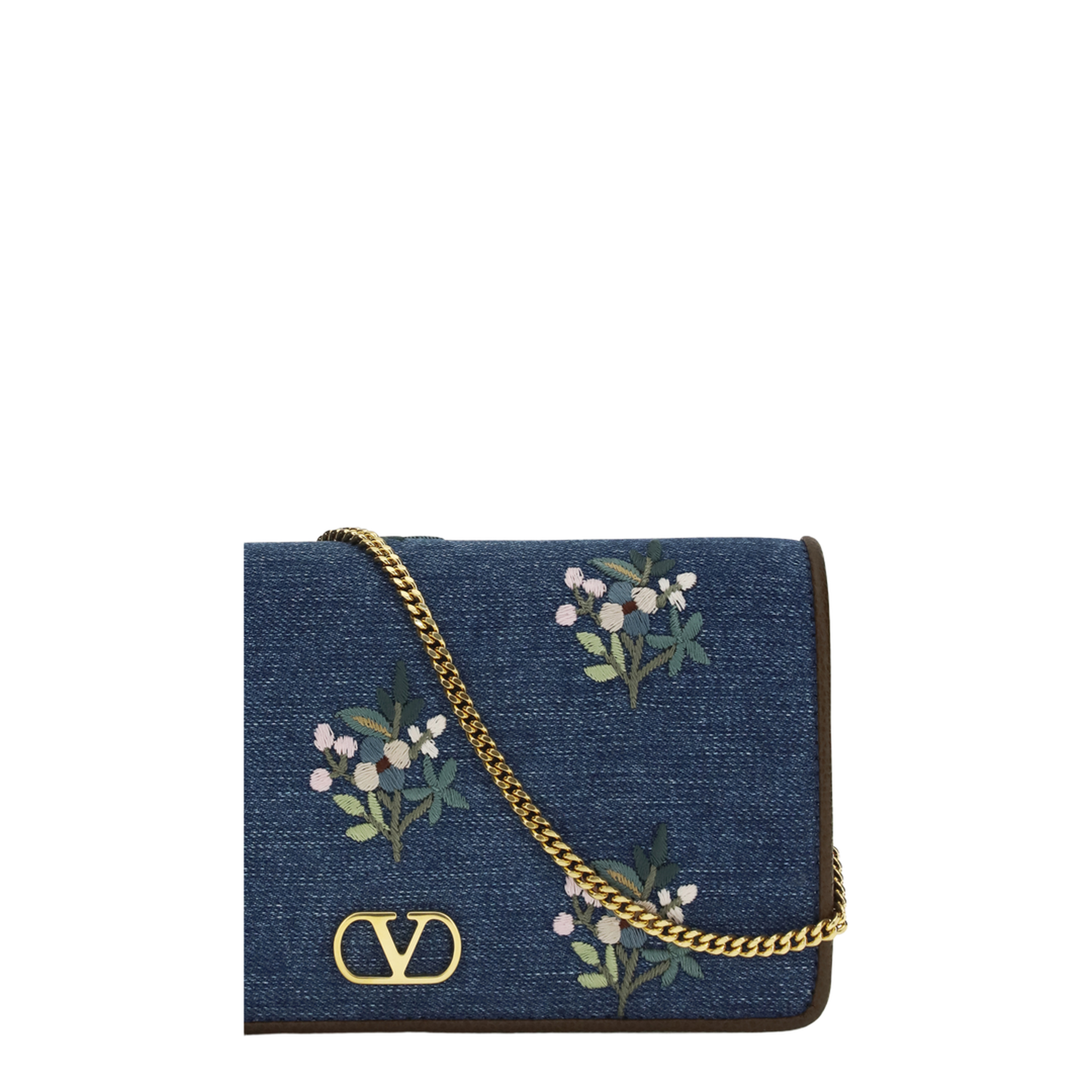 MAYFEYR - Valentino - Mini Vlogo Signature Shoulder Bag In Denim With Floral Embroidery - 8W0P0AY5MDU