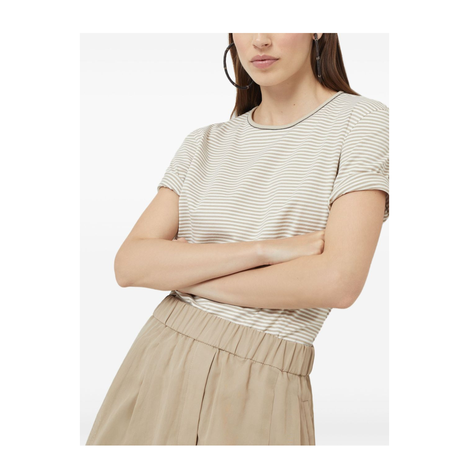 Striped Cotton Jersey T-Shirt with Shiny Neck Detail