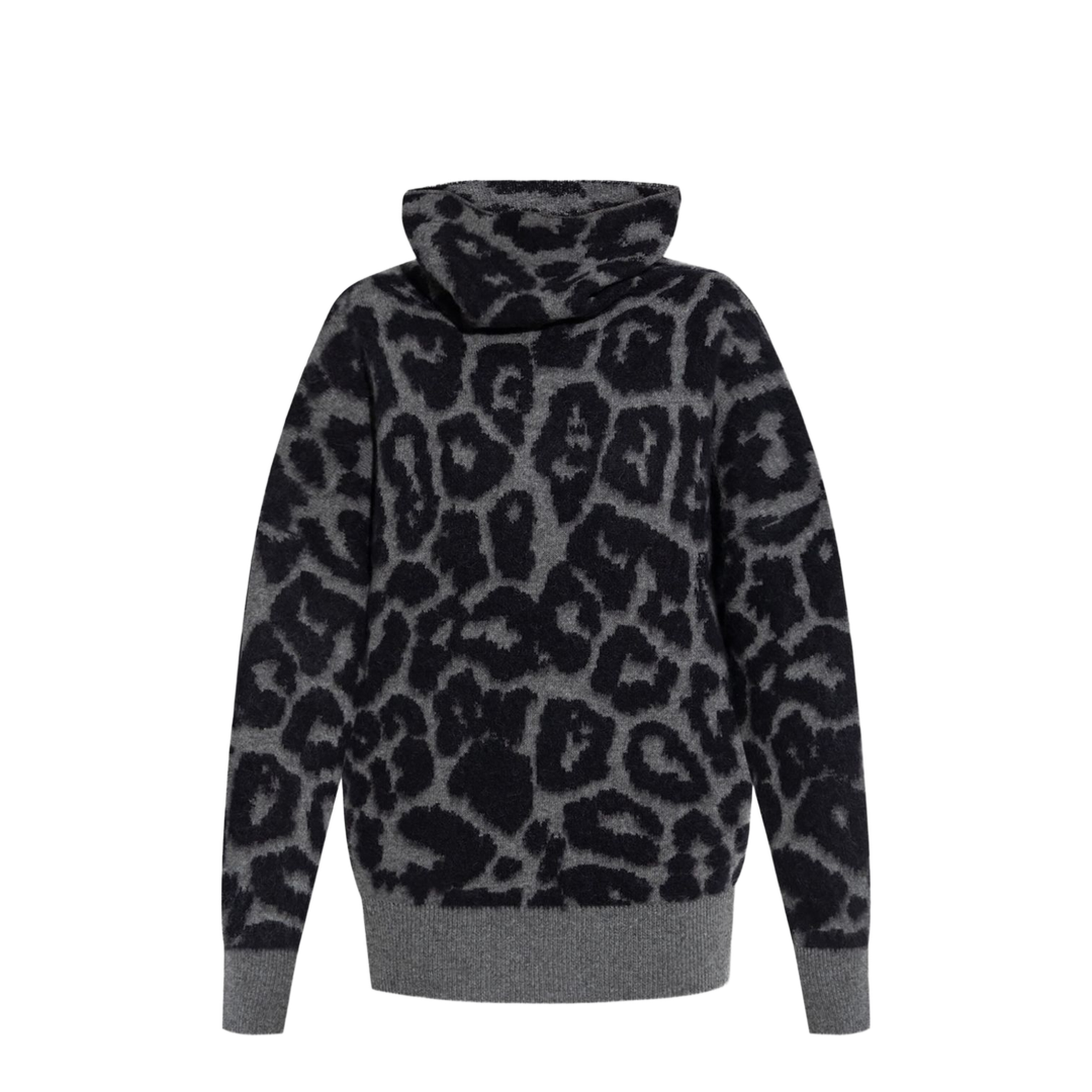 Black/Grey Leopard Jacquard Turtleneck Jumper