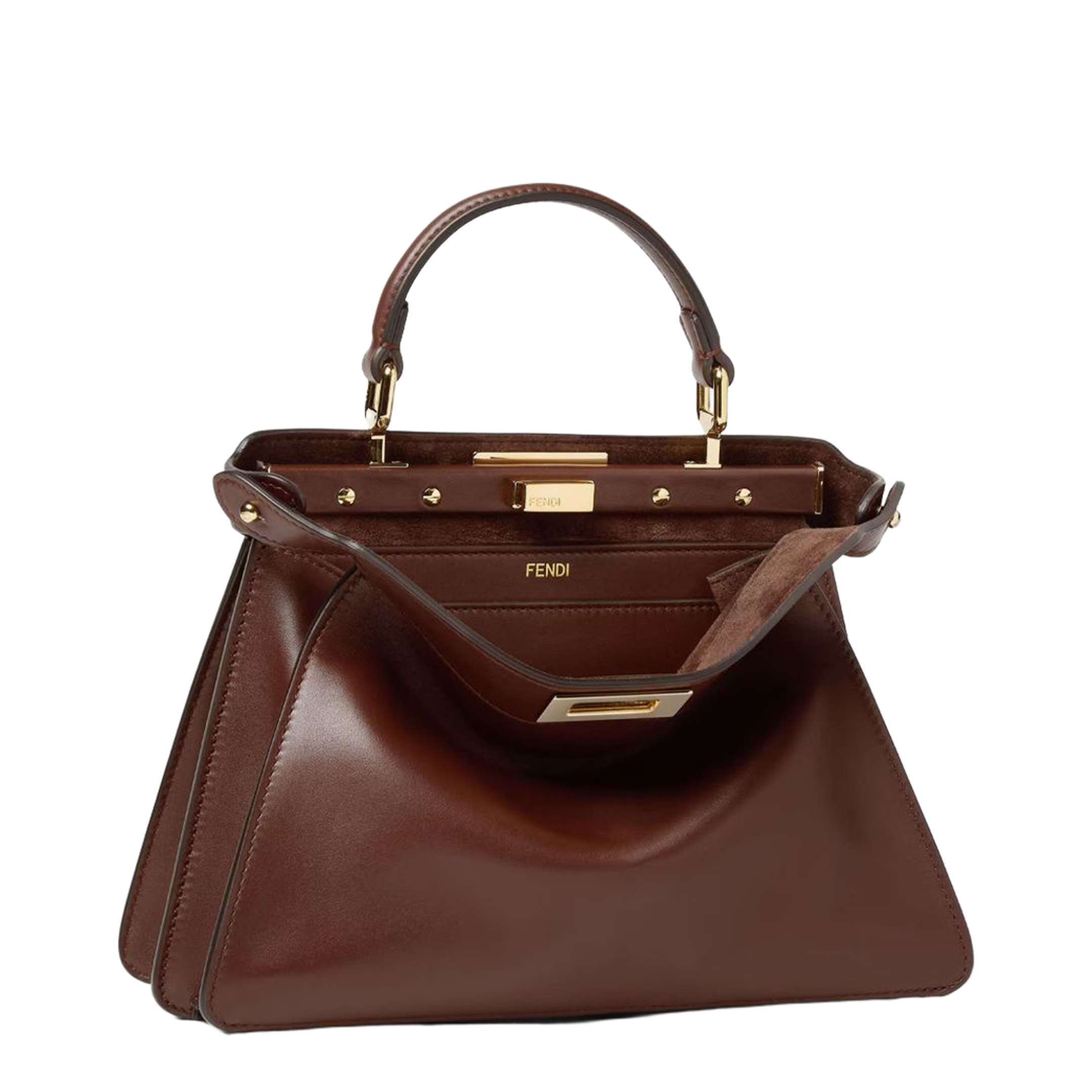 Peekaboo ISeeU Small Calf Leather Top Handle Bag - Mahogany Brown