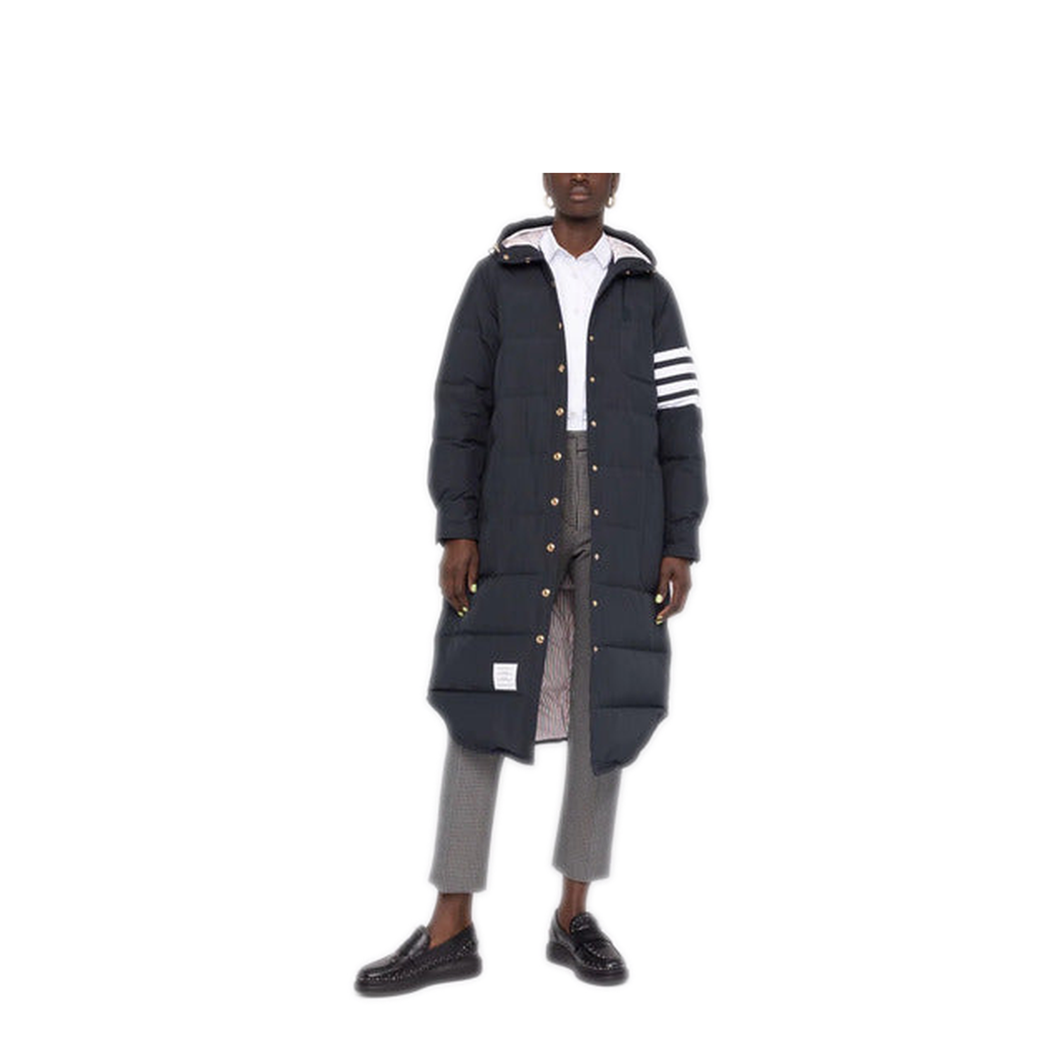 MAYFEYR - Thom Browne - Down Filled Below Knee Hooded Shirtdress W/ 4 Bar In Military Ripstop - FOD025X05222415