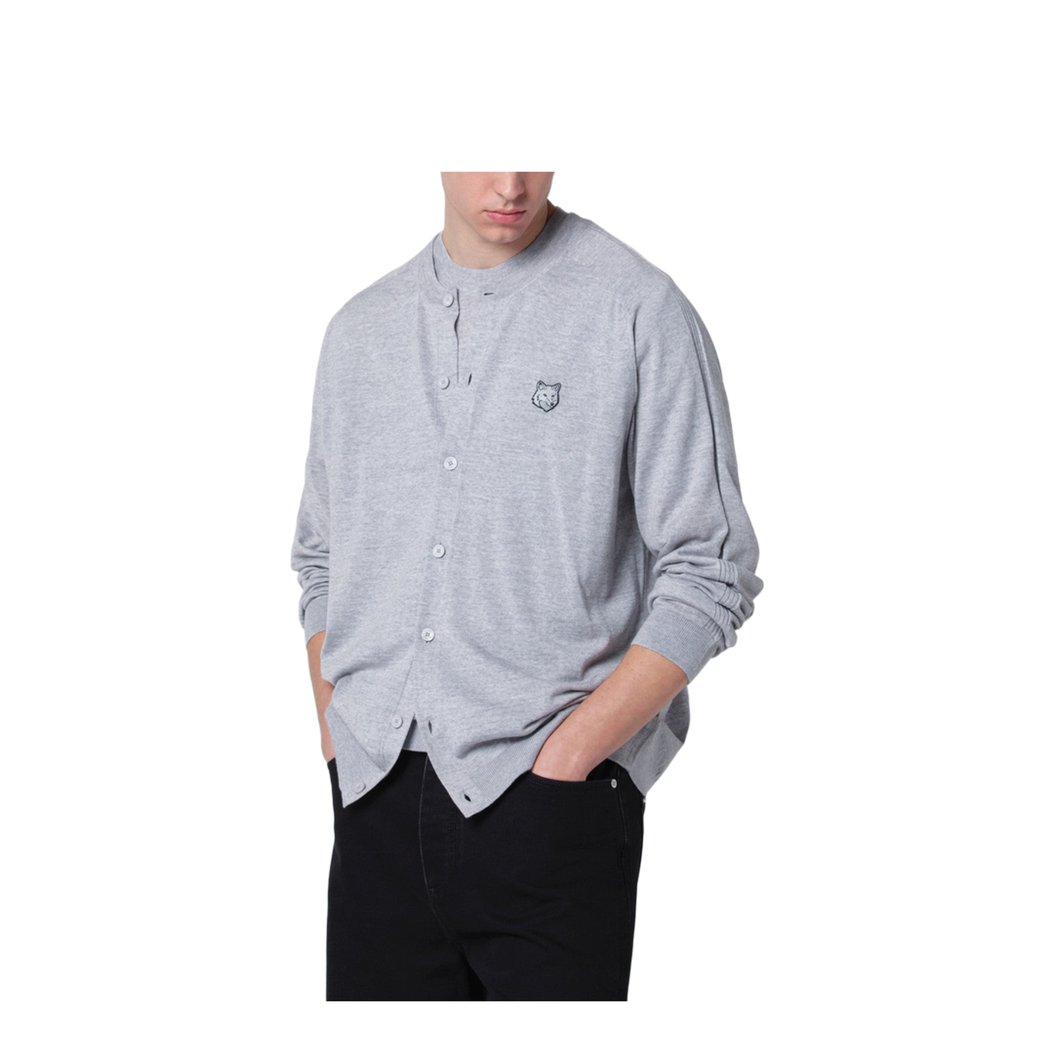 Grey Mélange Fox Head Wool Cardigan