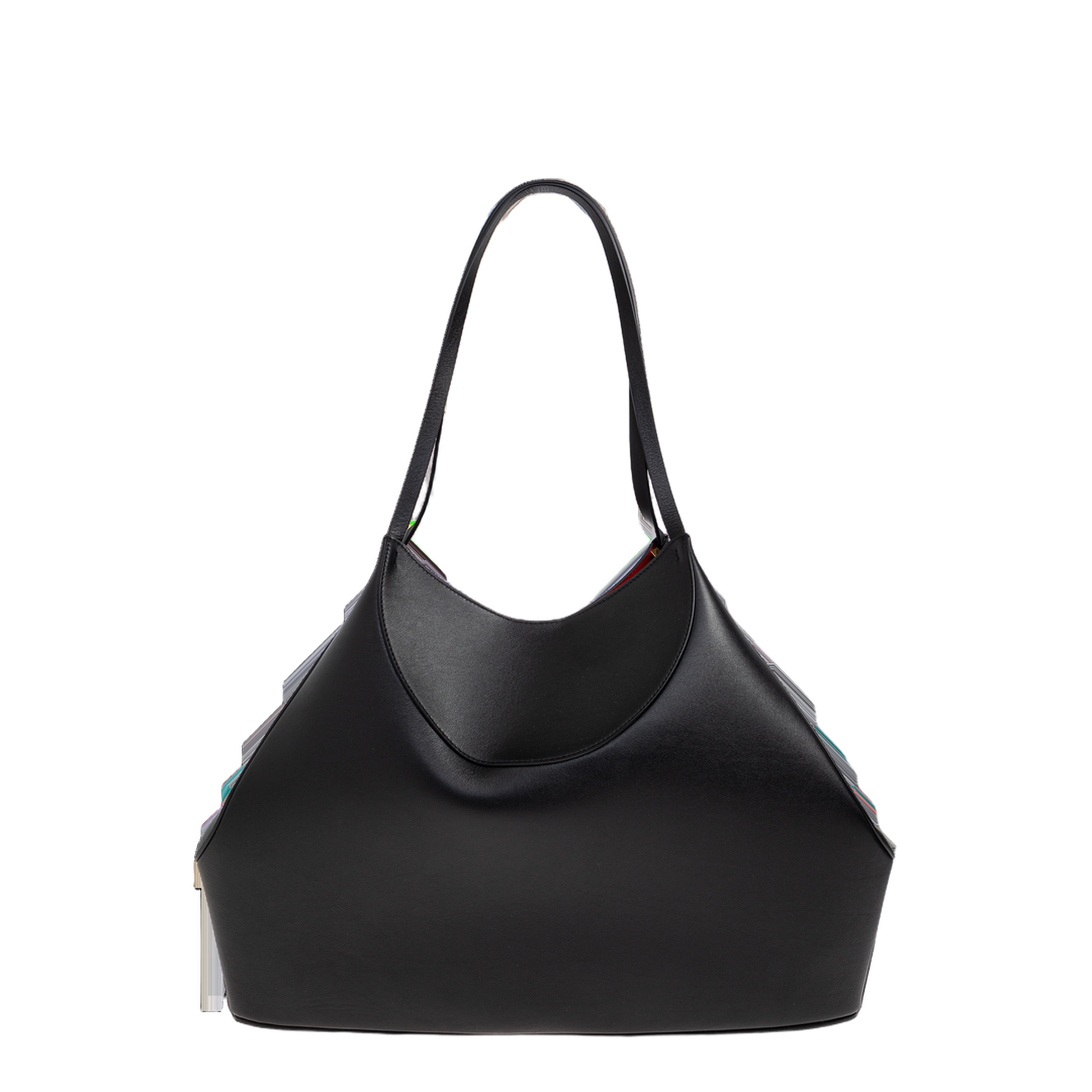 Leather Medium Facet Tote Bag - Black