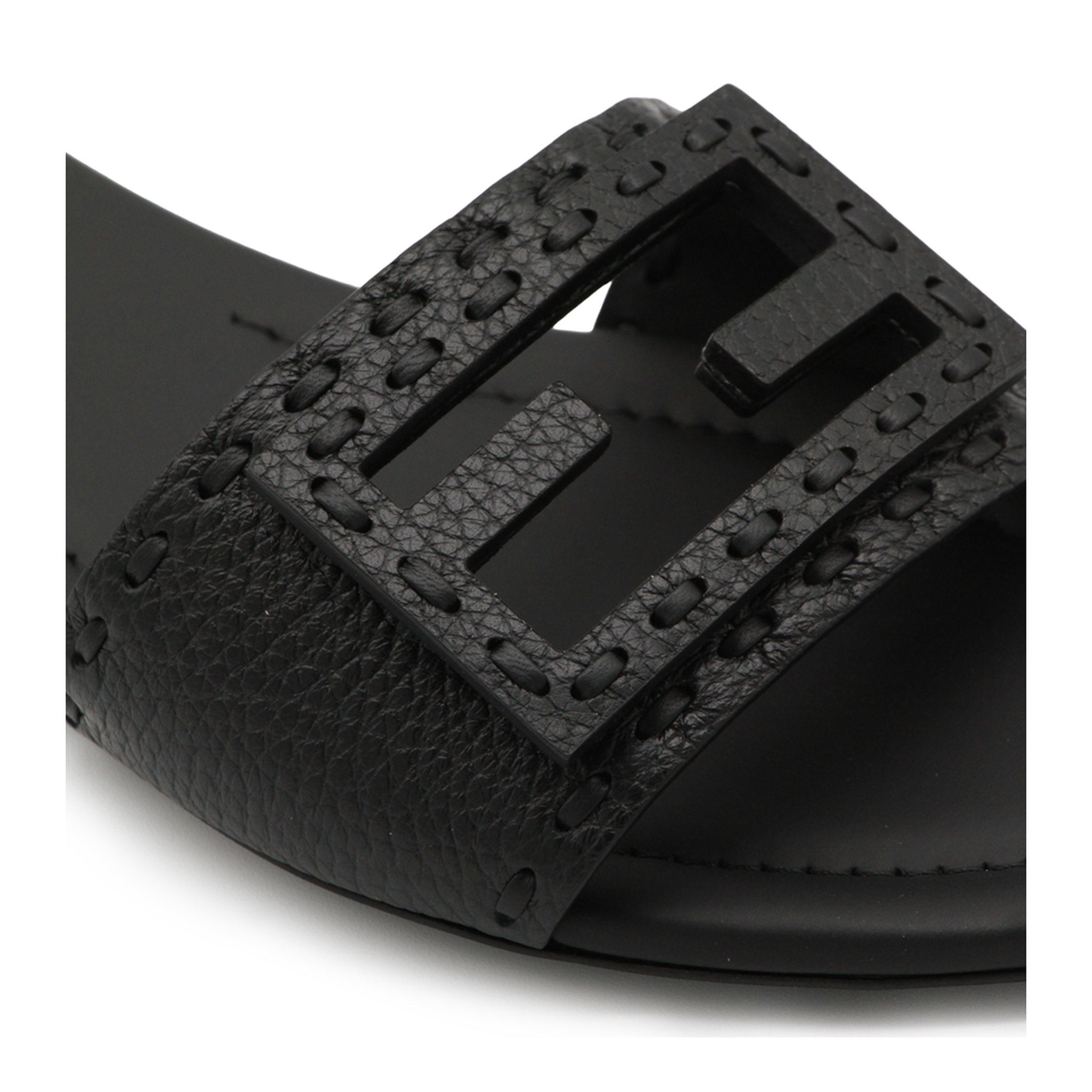 Black Leather Baguette Slides