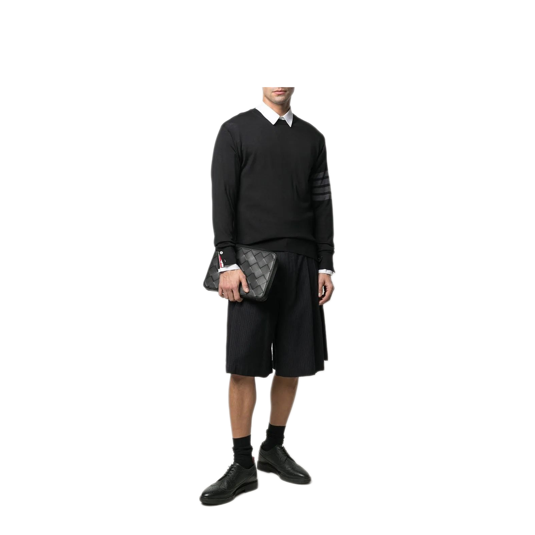 MAYFEYR - Thom Browne - Classic Crewneck Pullover With Bar Stripe In Fine Merino Wool - MKA002B00014001