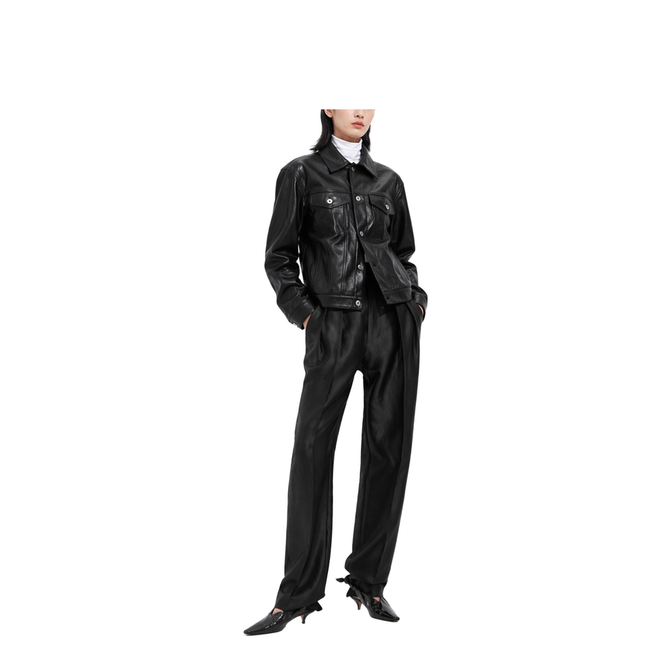 Black Nappa Leather Jacket With Intrecciato Leather Bandana