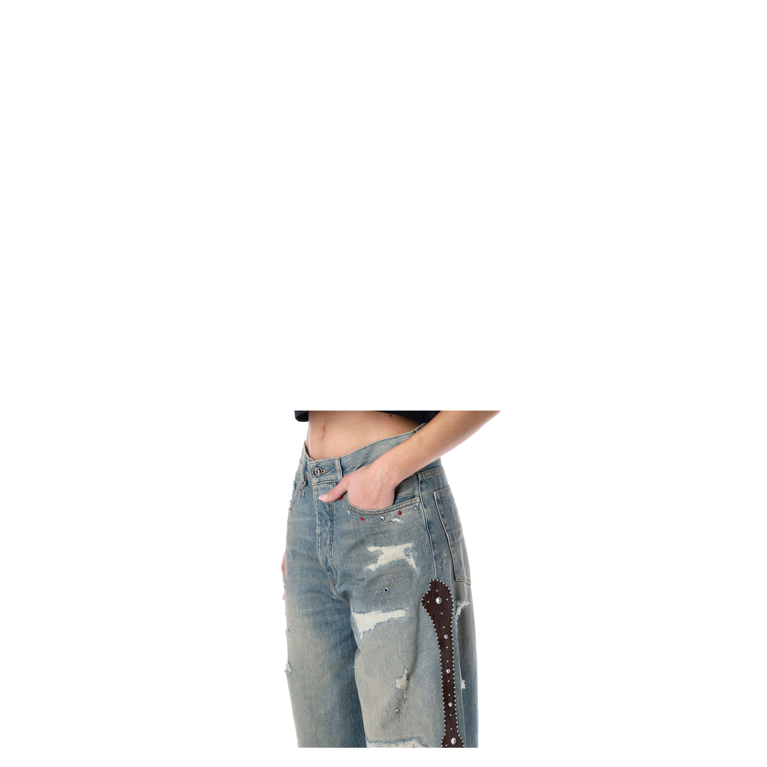 Bones Wide-Leg Studded Jeans