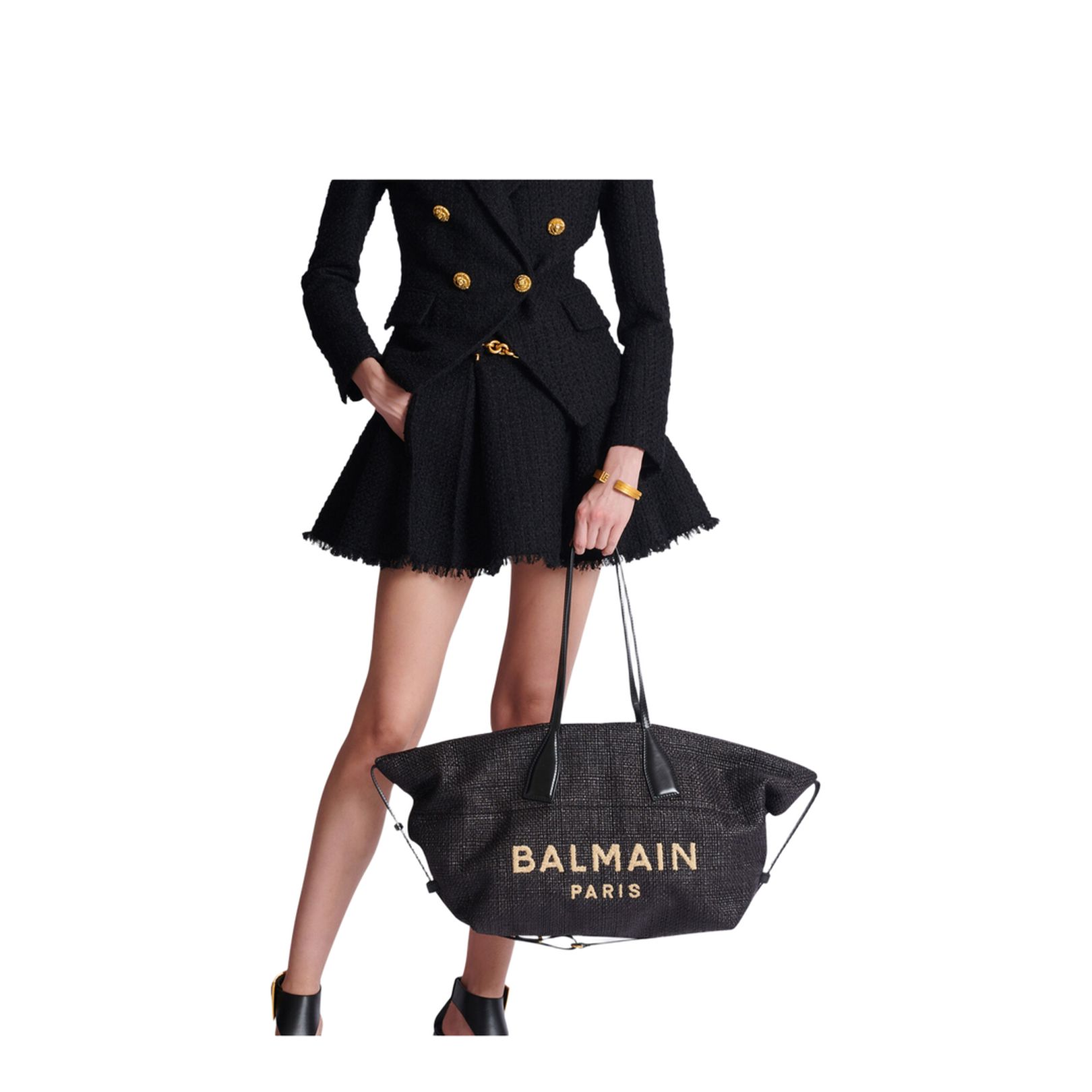 Track Tote Bag in Raffia and Calfskin