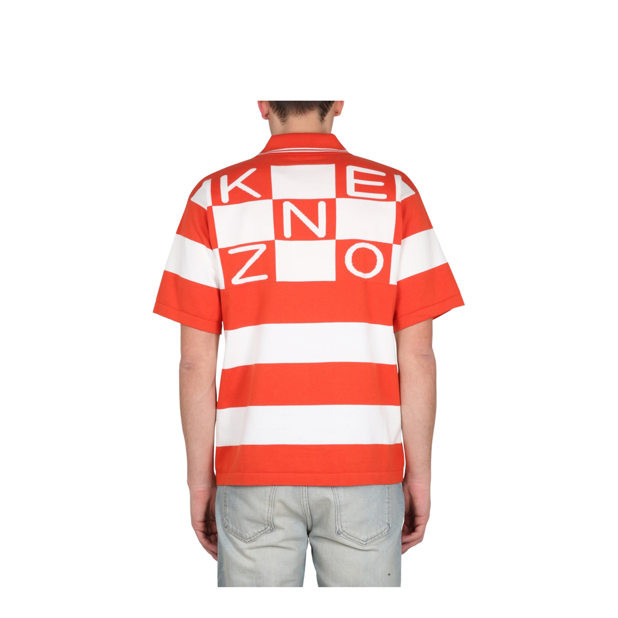 Orange Striped Cotton Polo Shirt