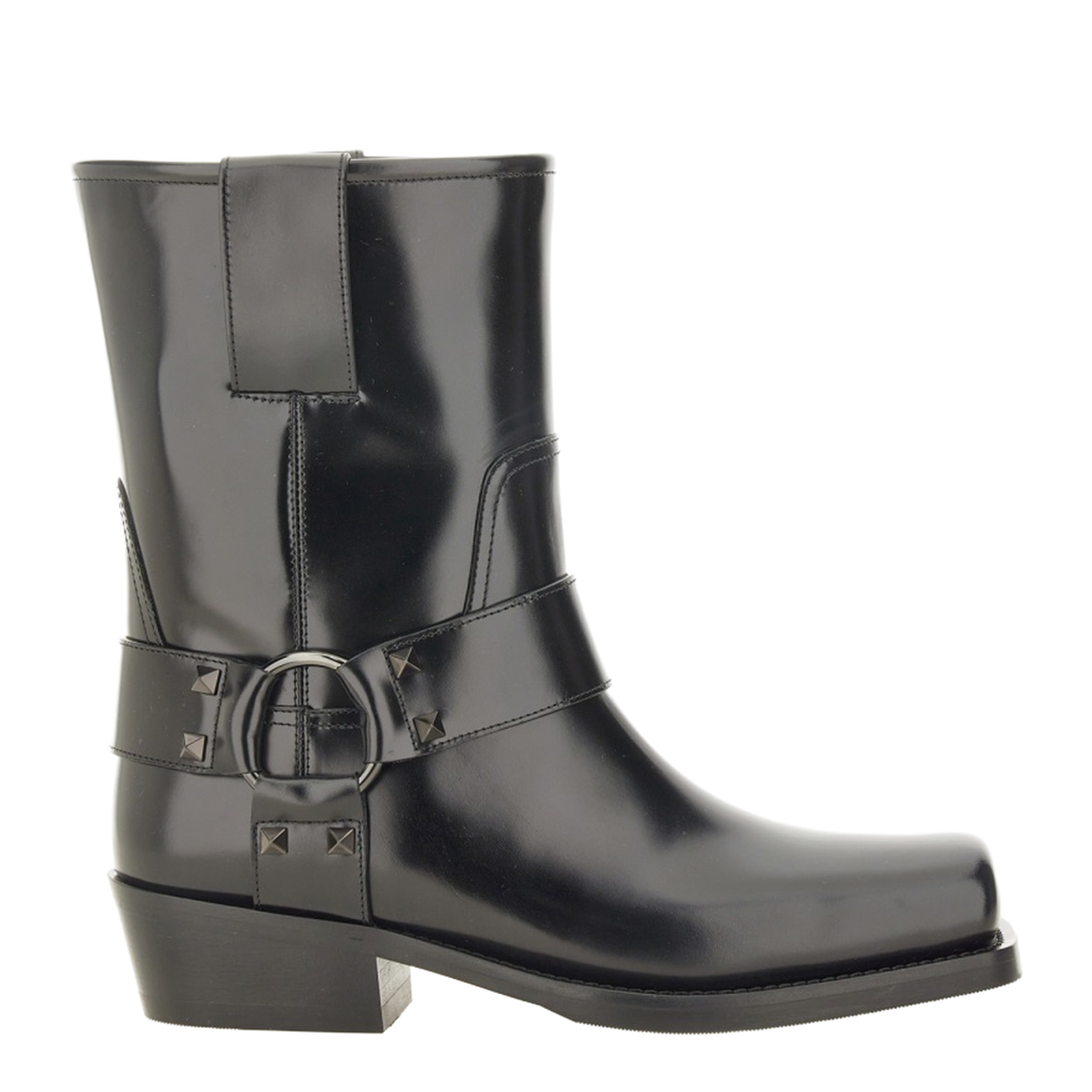 Black Leather Biker Rockstud Low Boot
