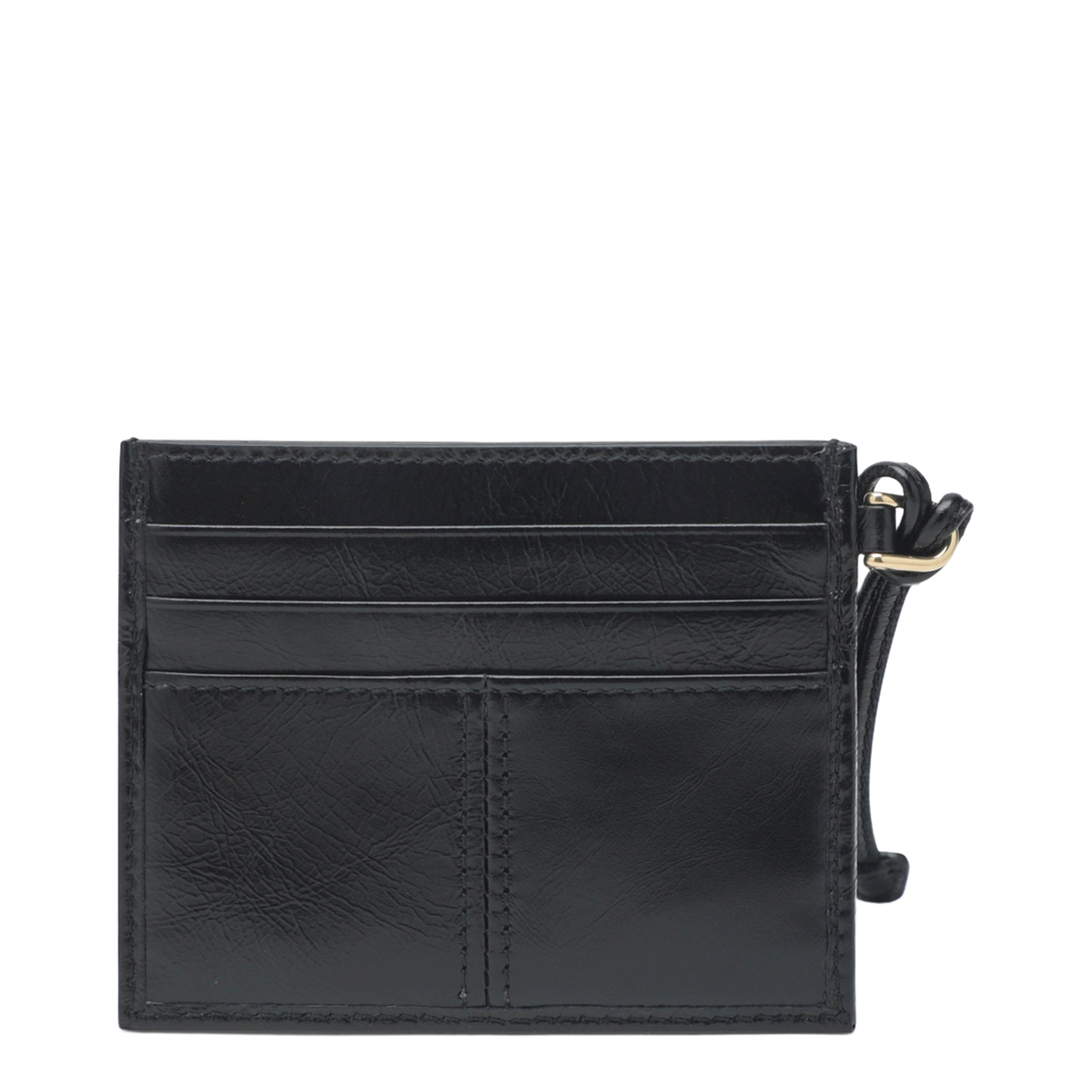 Black Leather Card Holder with Triangle Logo