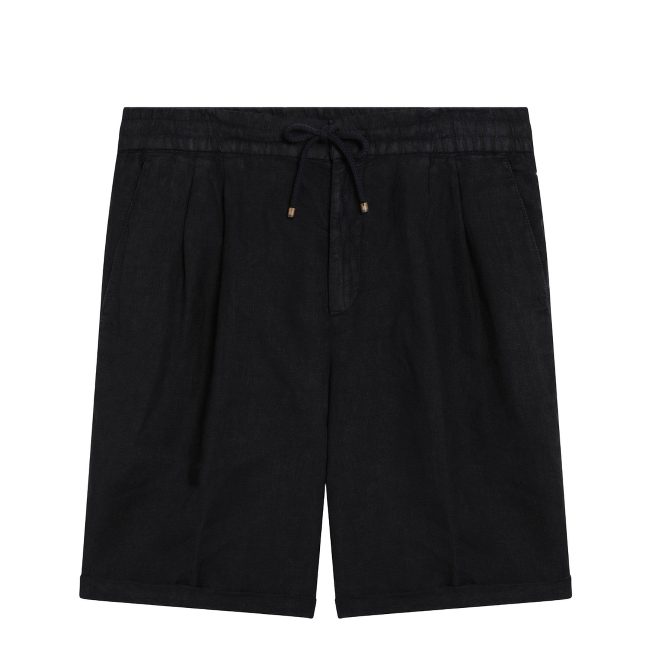 Navy Blue Linen Drawstring Bermuda Shorts