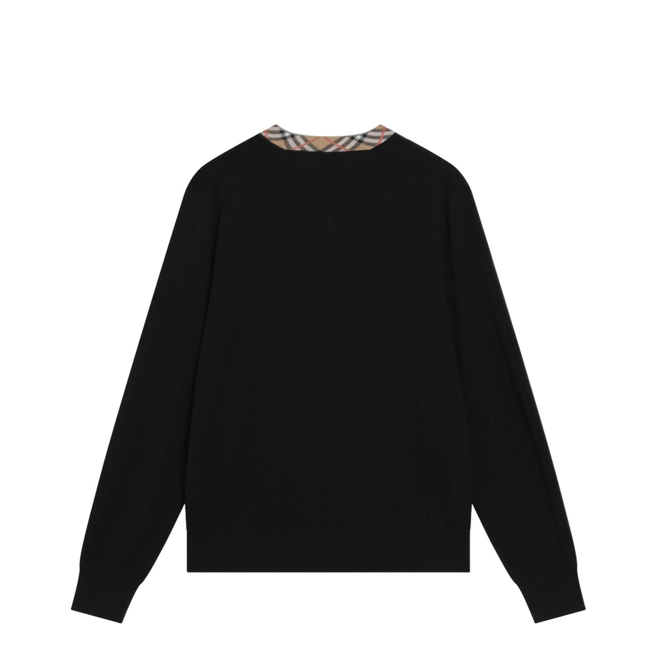 MAYFEYR - Burberry - Black Wool Sweater With Check Motif Neckline - 8127128176384A1189