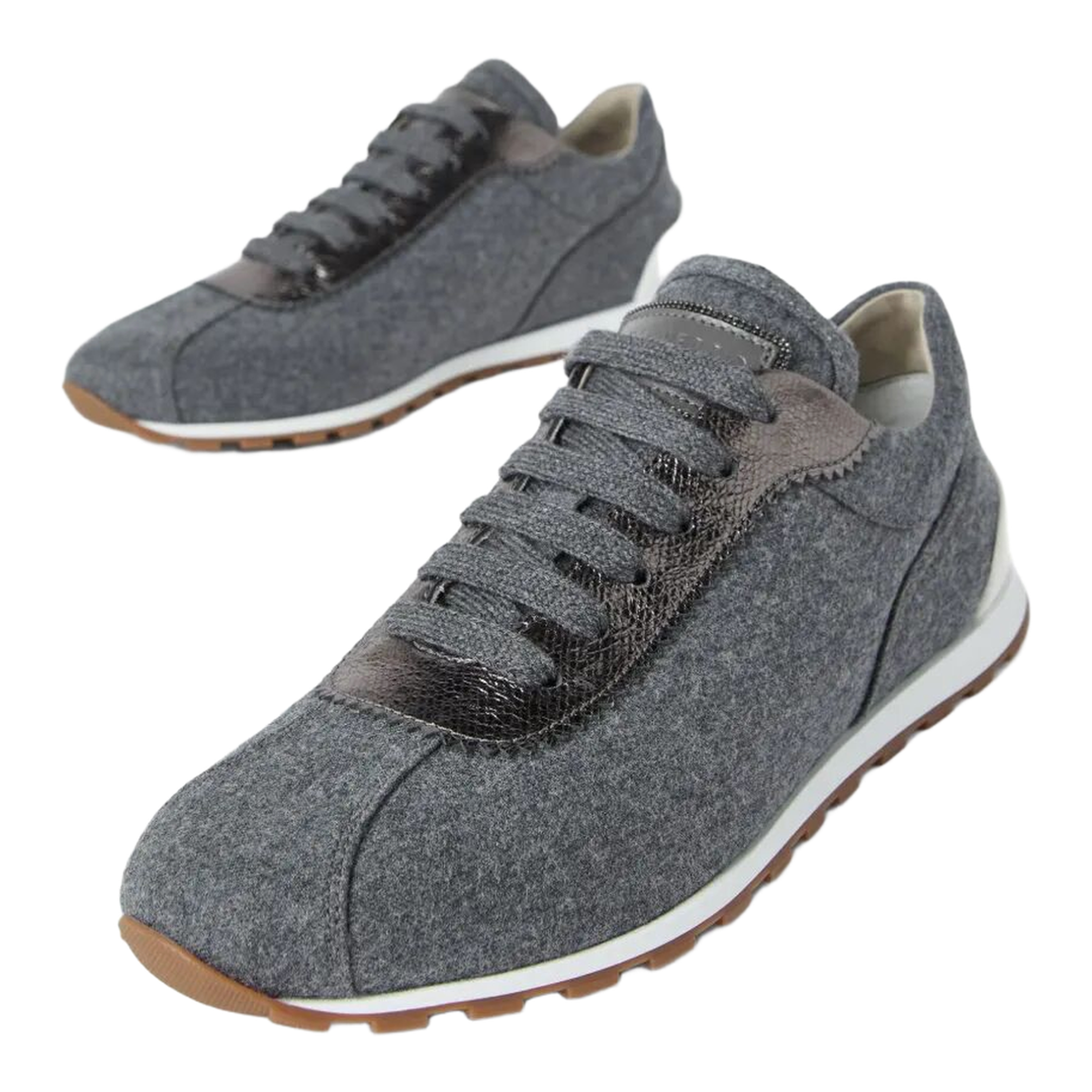 MAYFEYR - Brunello Cucinelli - Virgin Wool Flannel And Lamé Calfskin Runners With Monili - MZ26G3031