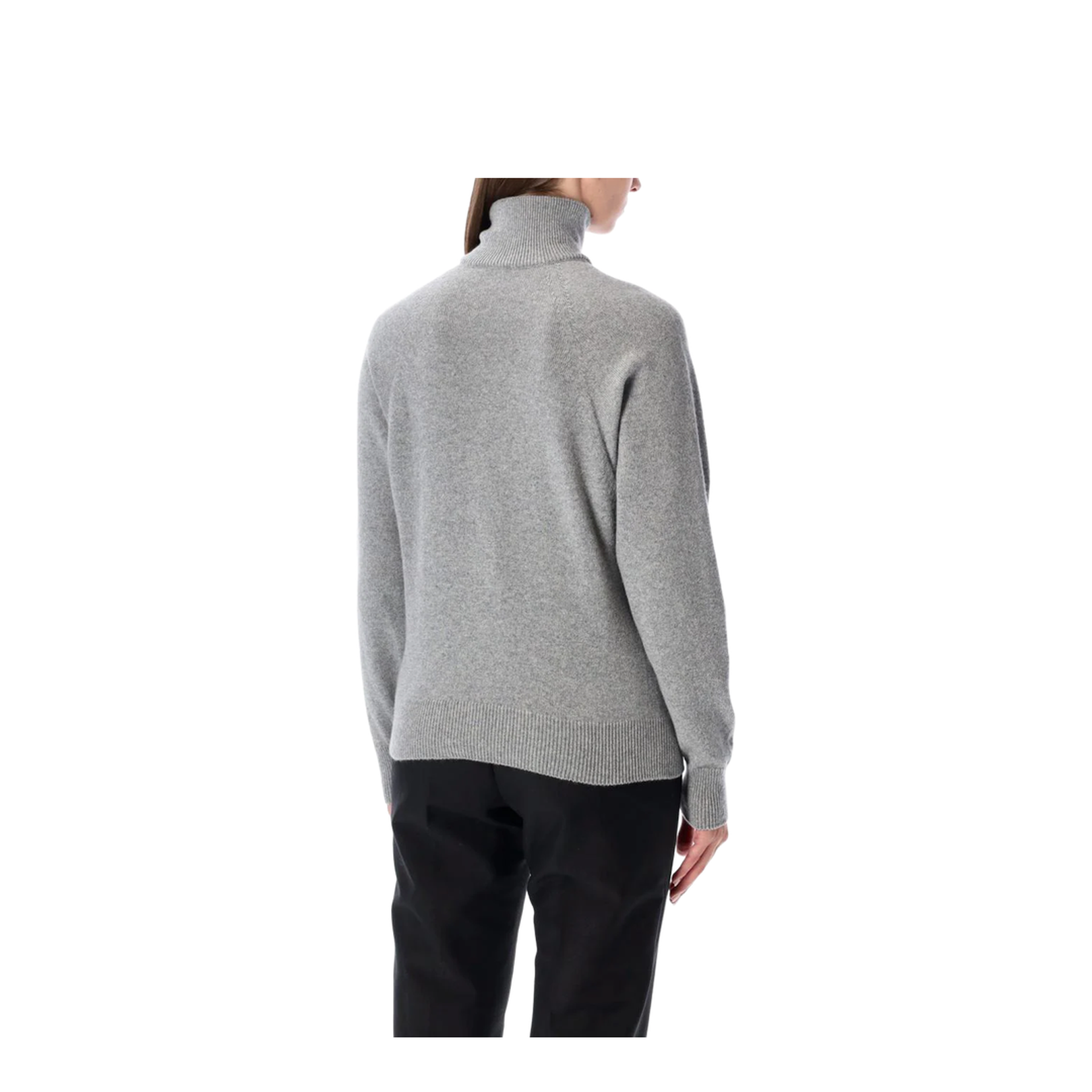 Grey High-Neck Wool Sweater With Gold Buttons