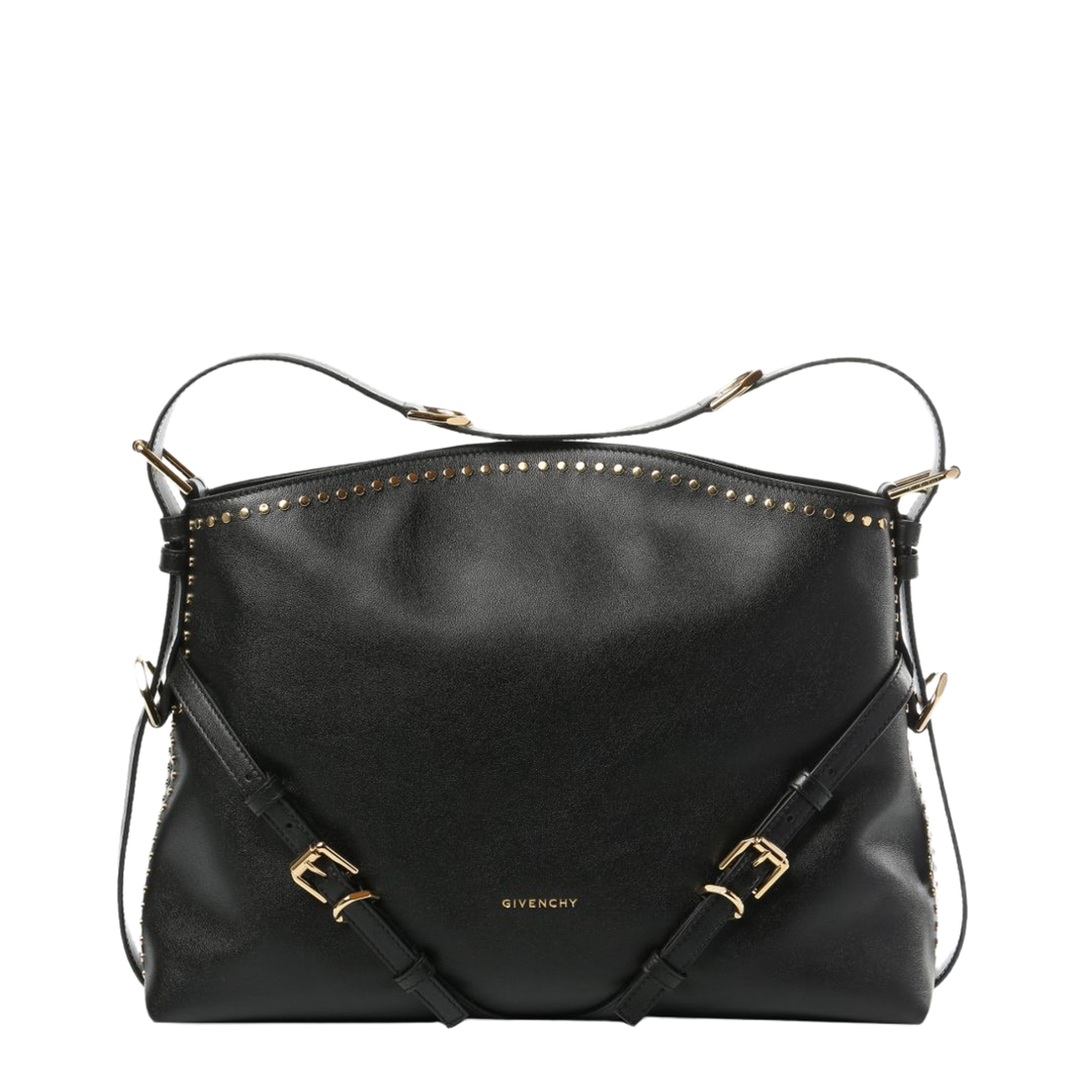 Voyou Studded Buckle Medium Shoulder Bag - Black