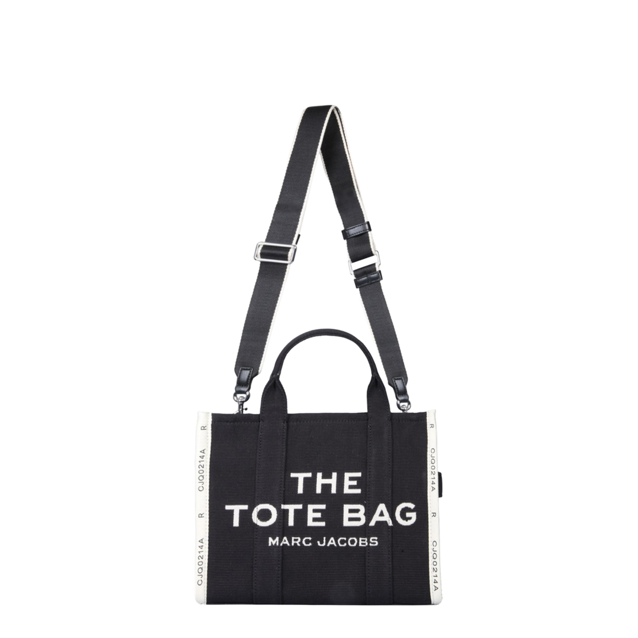 Jacquard Medium Woven Tote Bag - Black