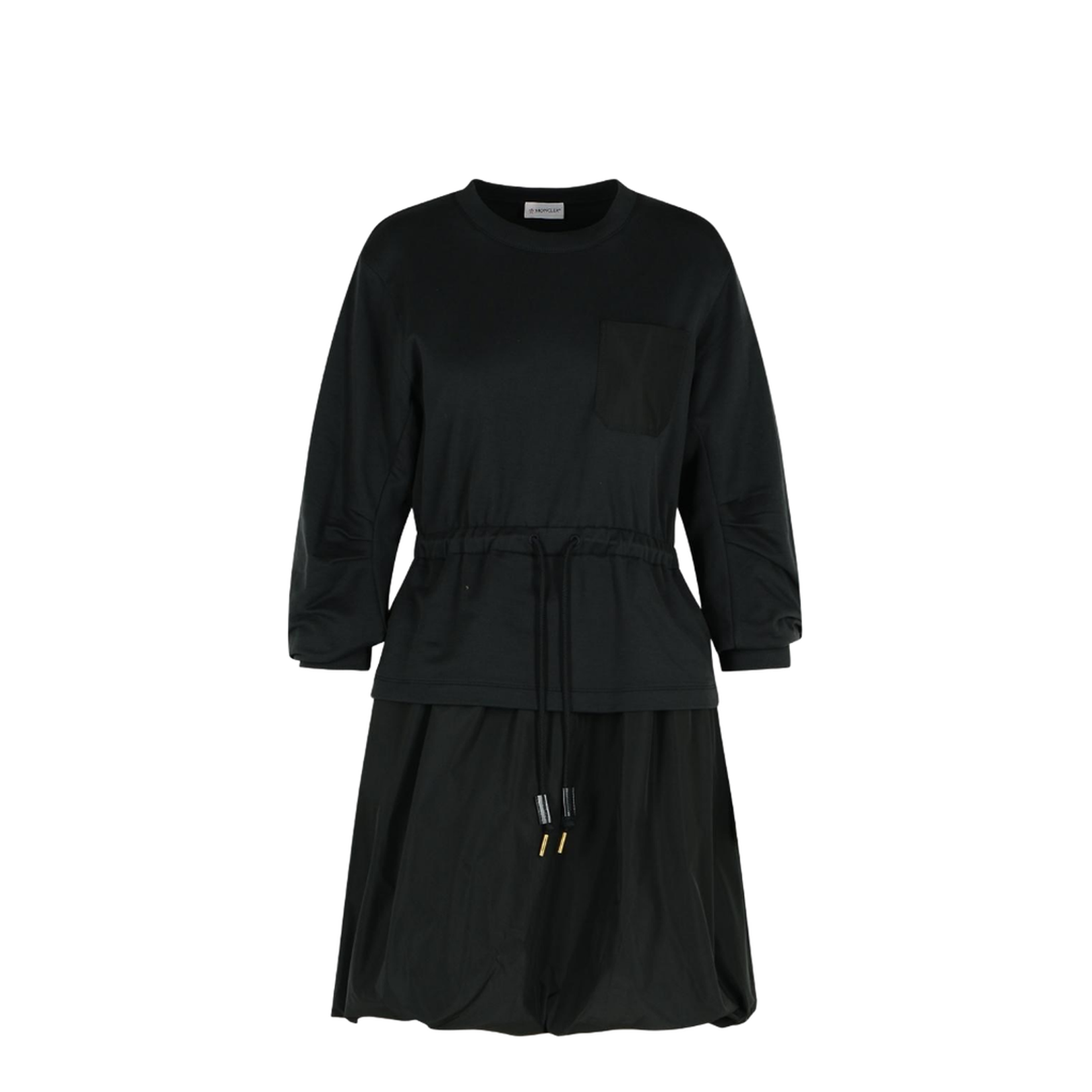 Black Dress With Elastic Waist And Logo