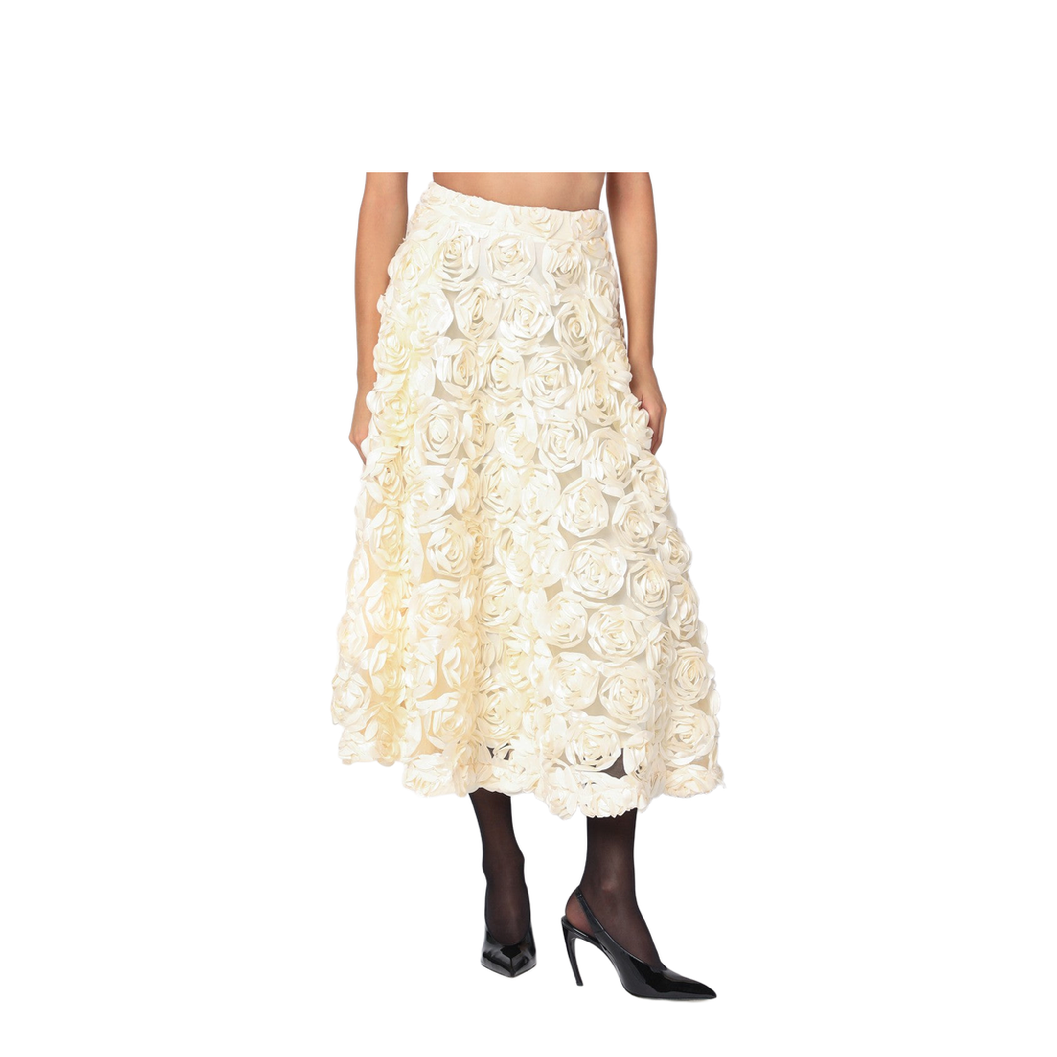 Cream Skirt with Floral Appliqués
