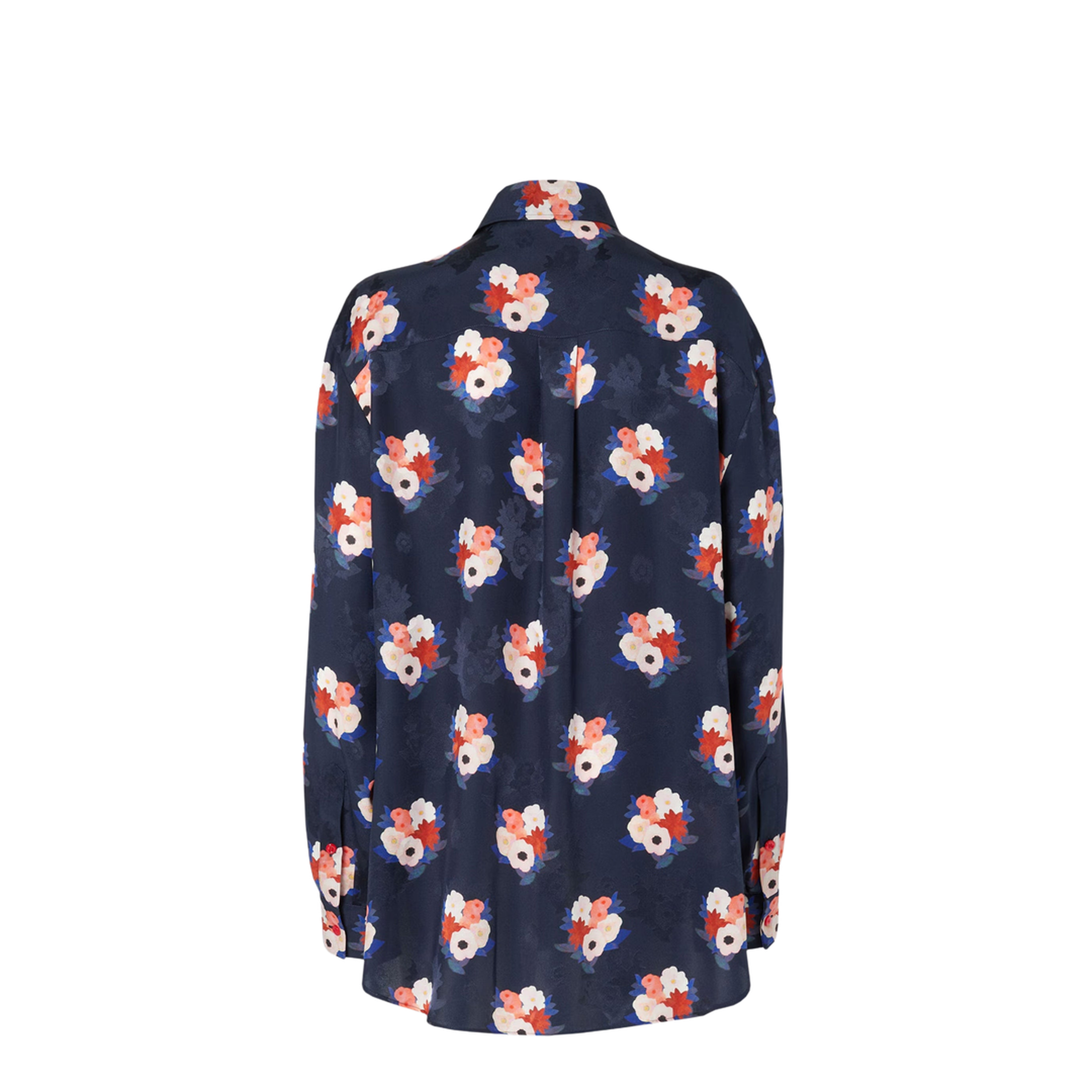 Dark Blue Satin Shirt with Floral Print