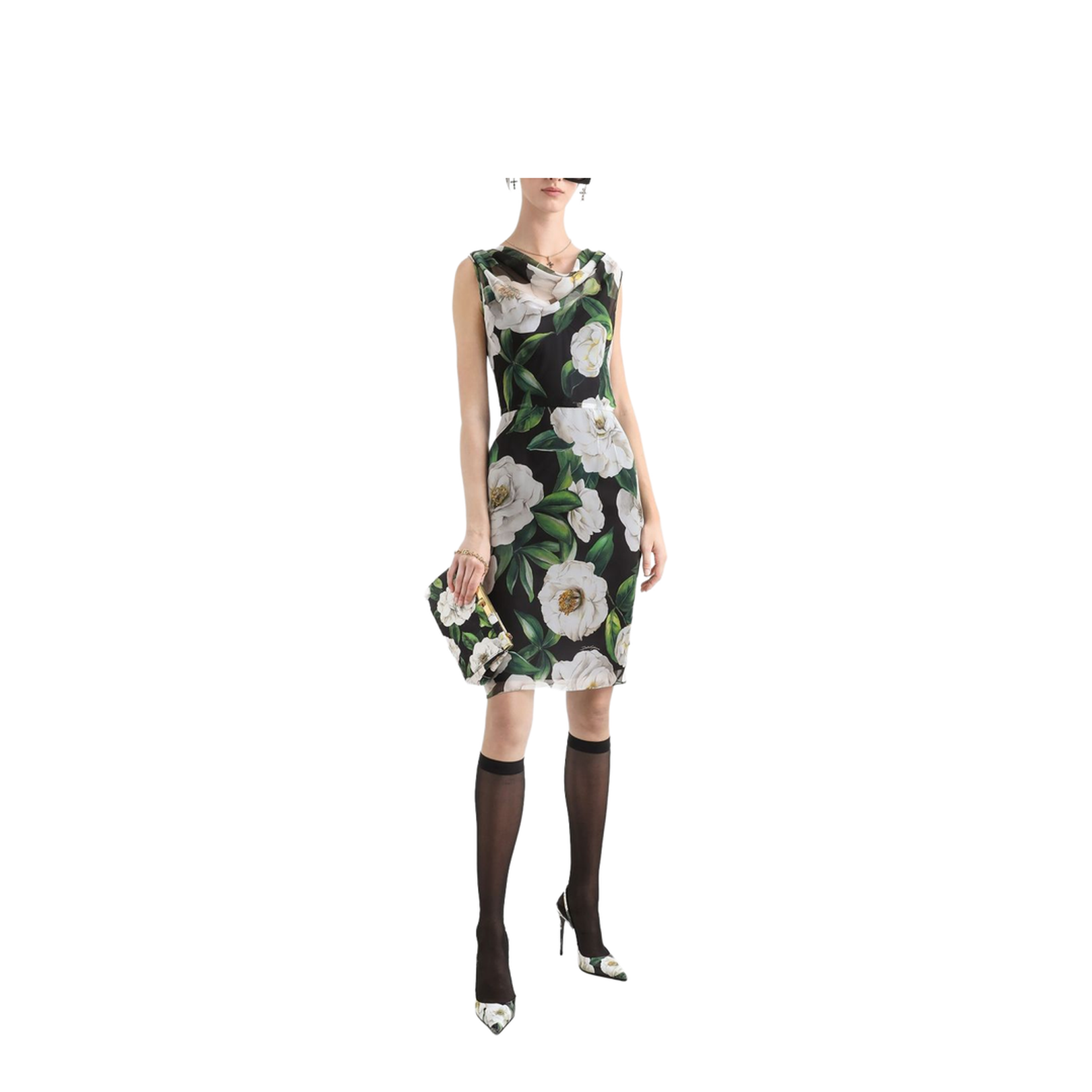 Gardenia-print chiffon midi dress