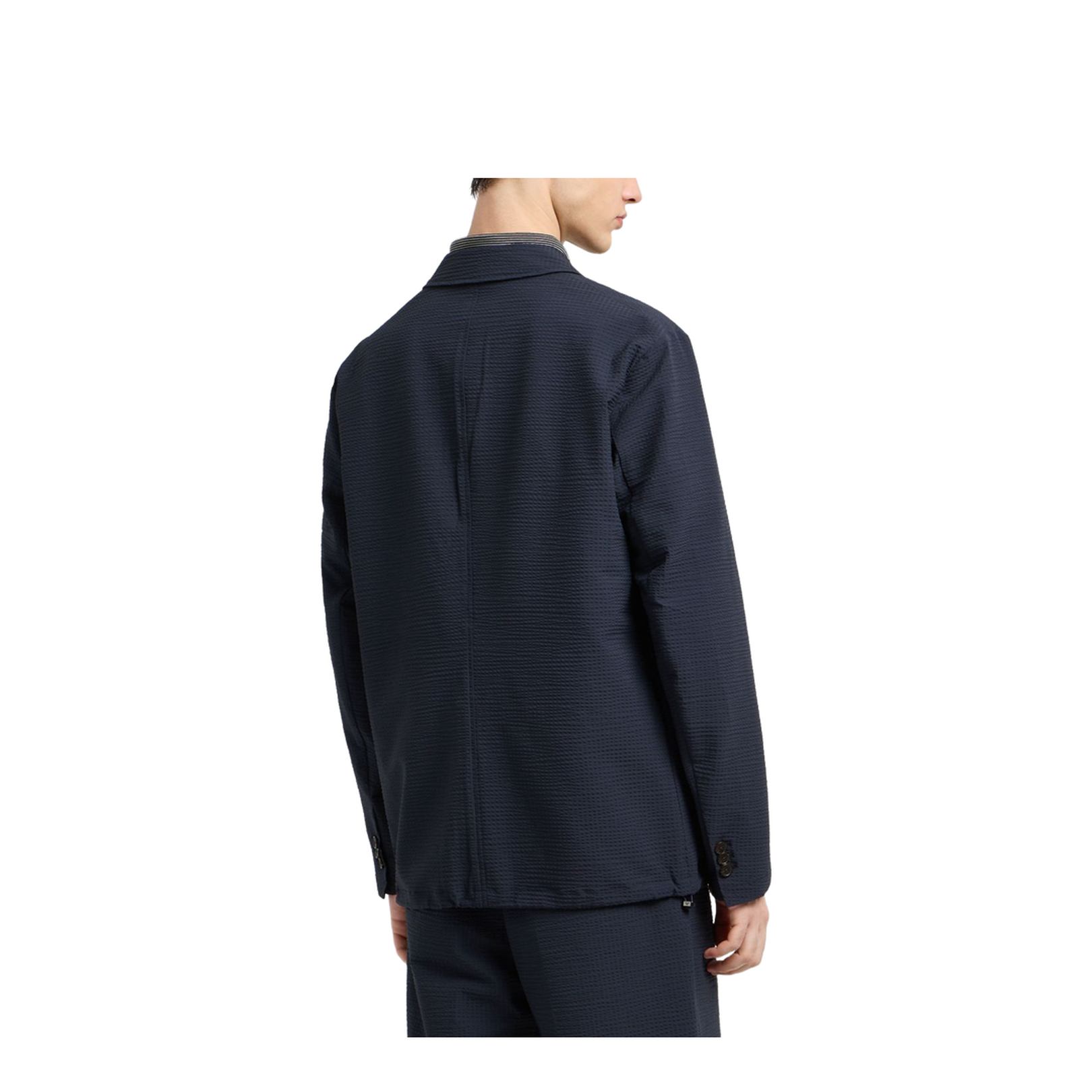 Navy Blue Textured Weave Two Button Jacket