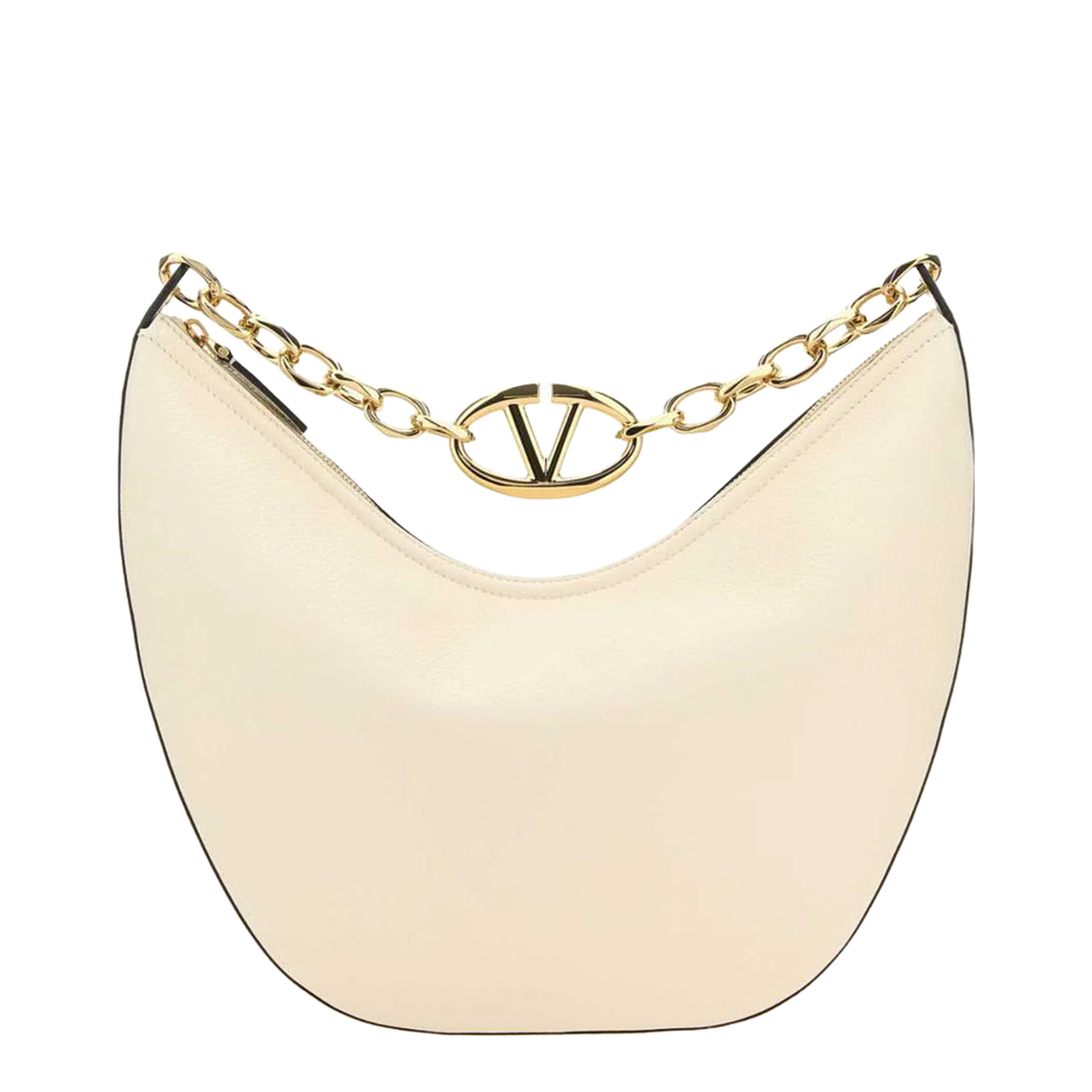 Vlogo Moon Medium Grainy Calfskin Hobo Bag With Chain