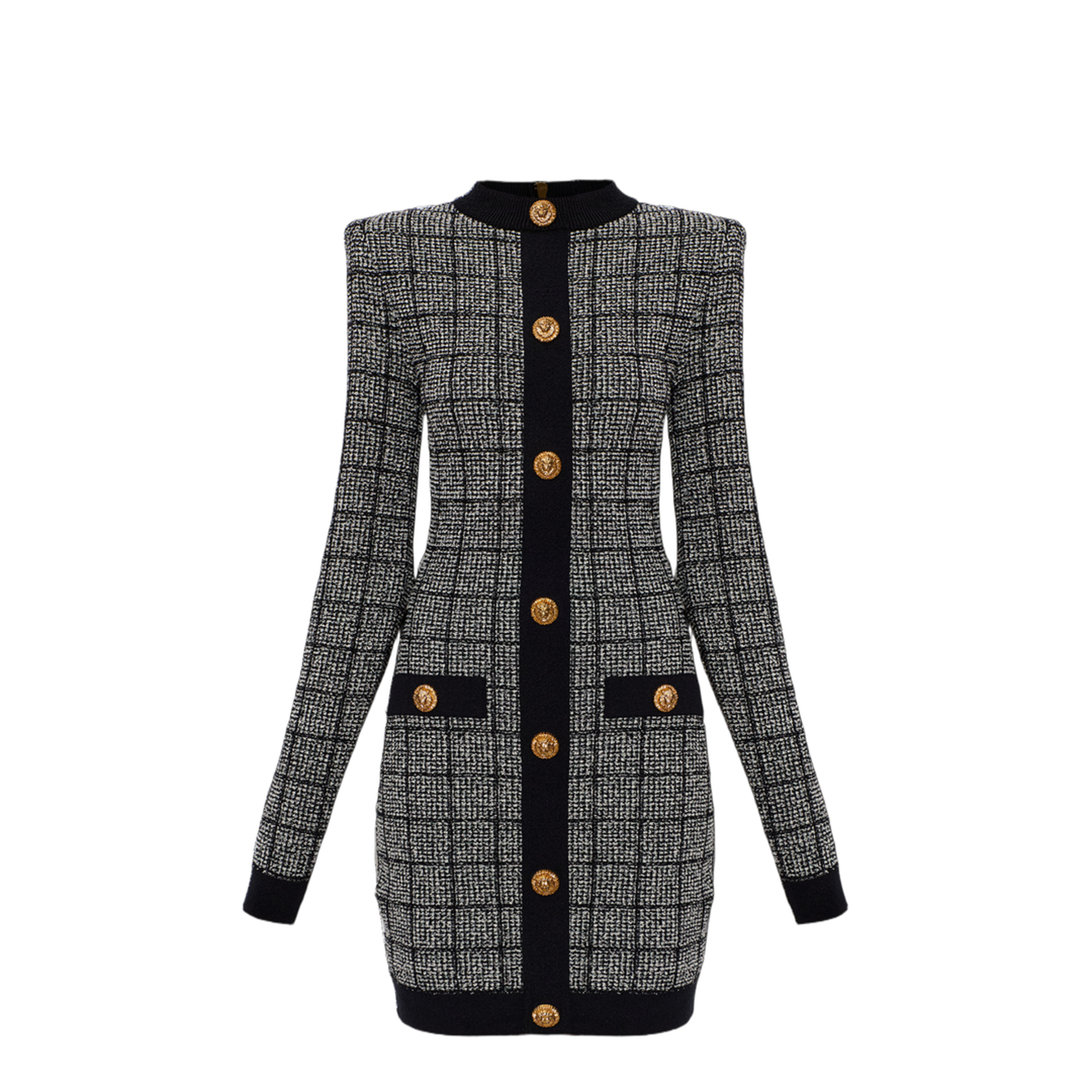 Checked Pattern Tweed Dress Black