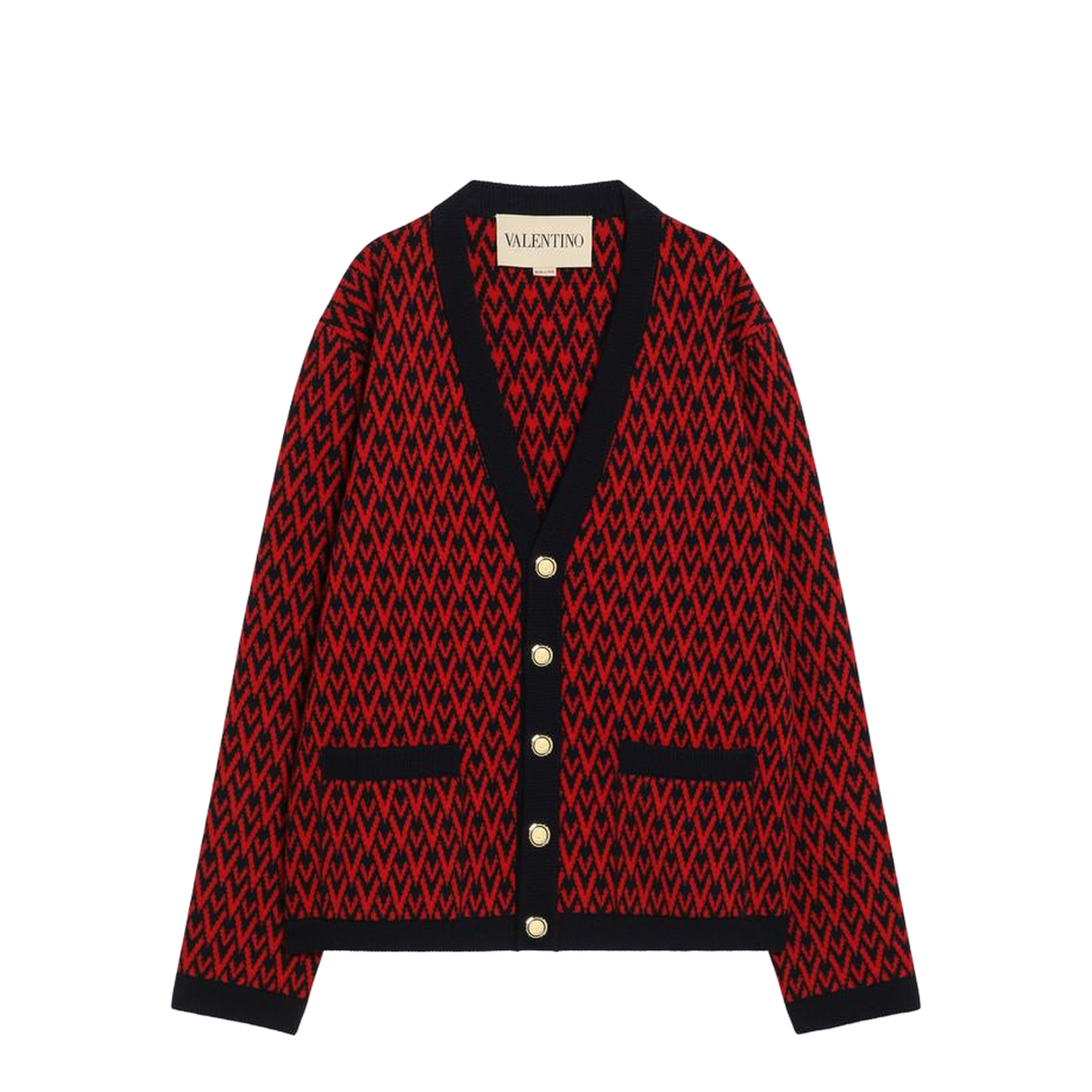 Jacquard Patterned Cardigan Toute La V Red/Navy