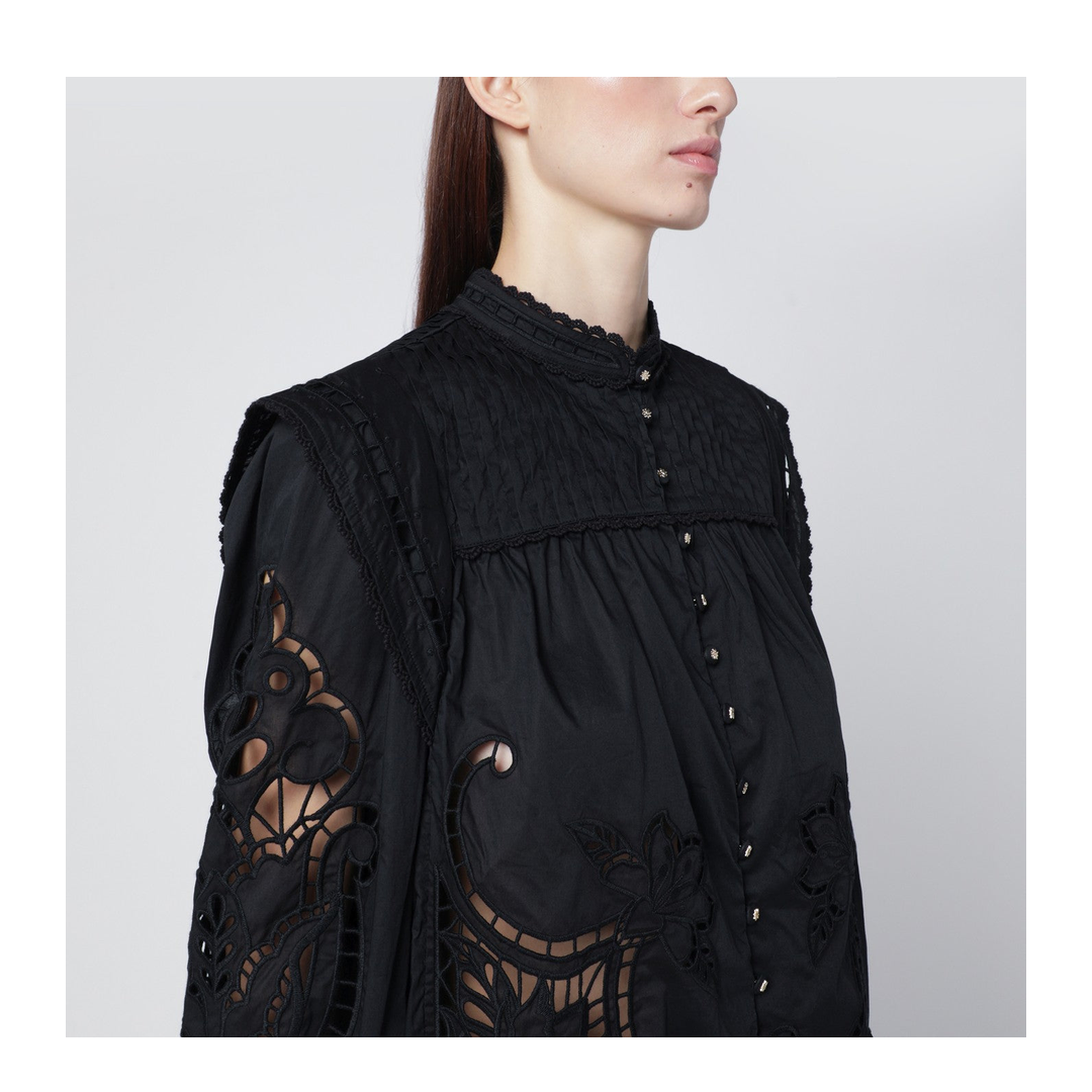 MAYFEYR - Farm Rio - Black Richelieu Cotton Blouse - 351180COL0002