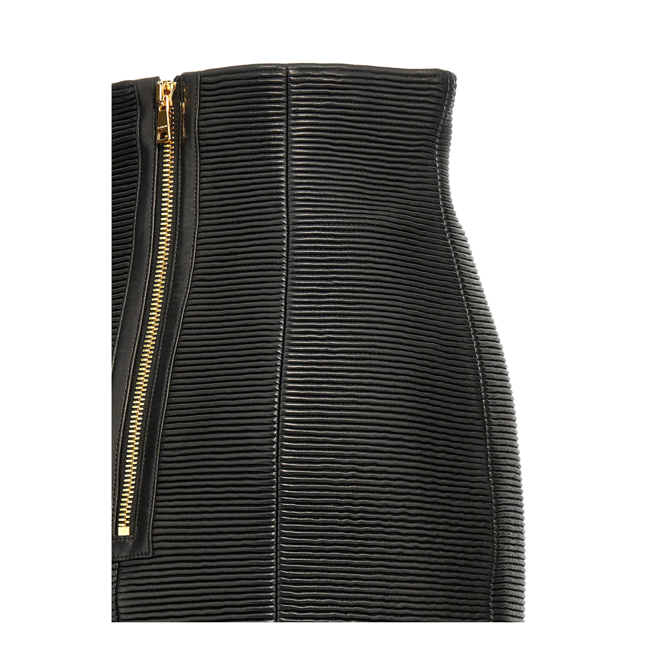 High-waist Rolled Lambskin Leather Mini Skirt Black