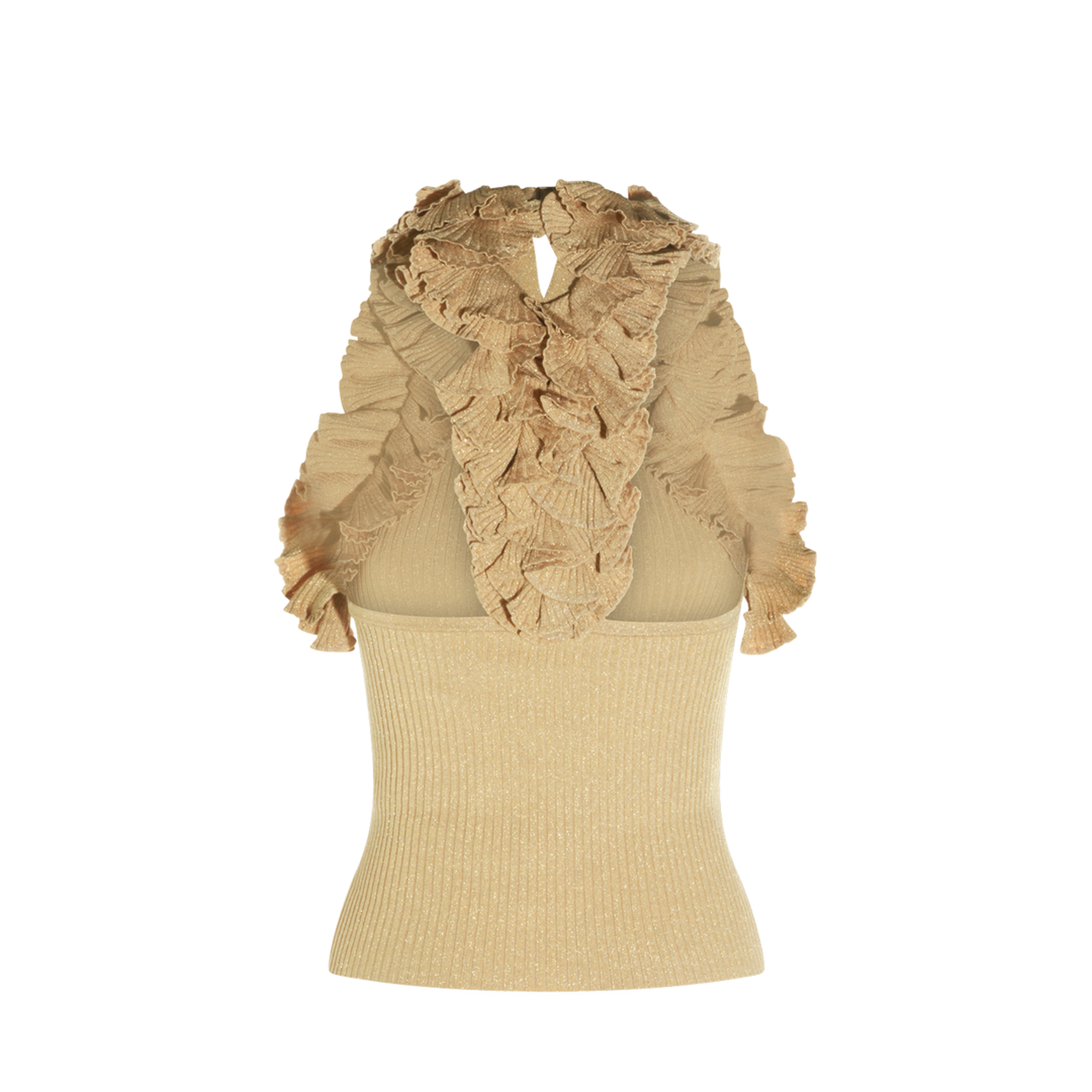Luna Metallic Ruffle Tank Top Beige