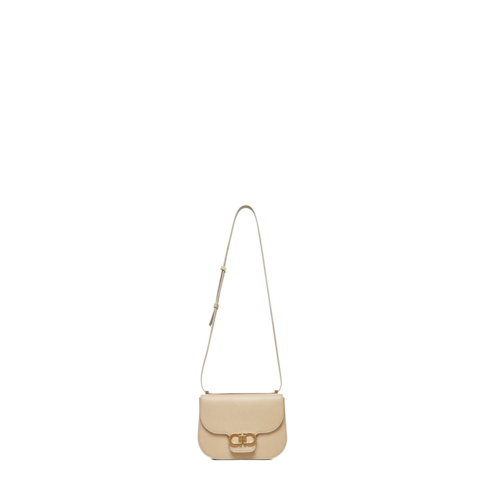 Beige Shoulder Bag with Metal Gancini Detail