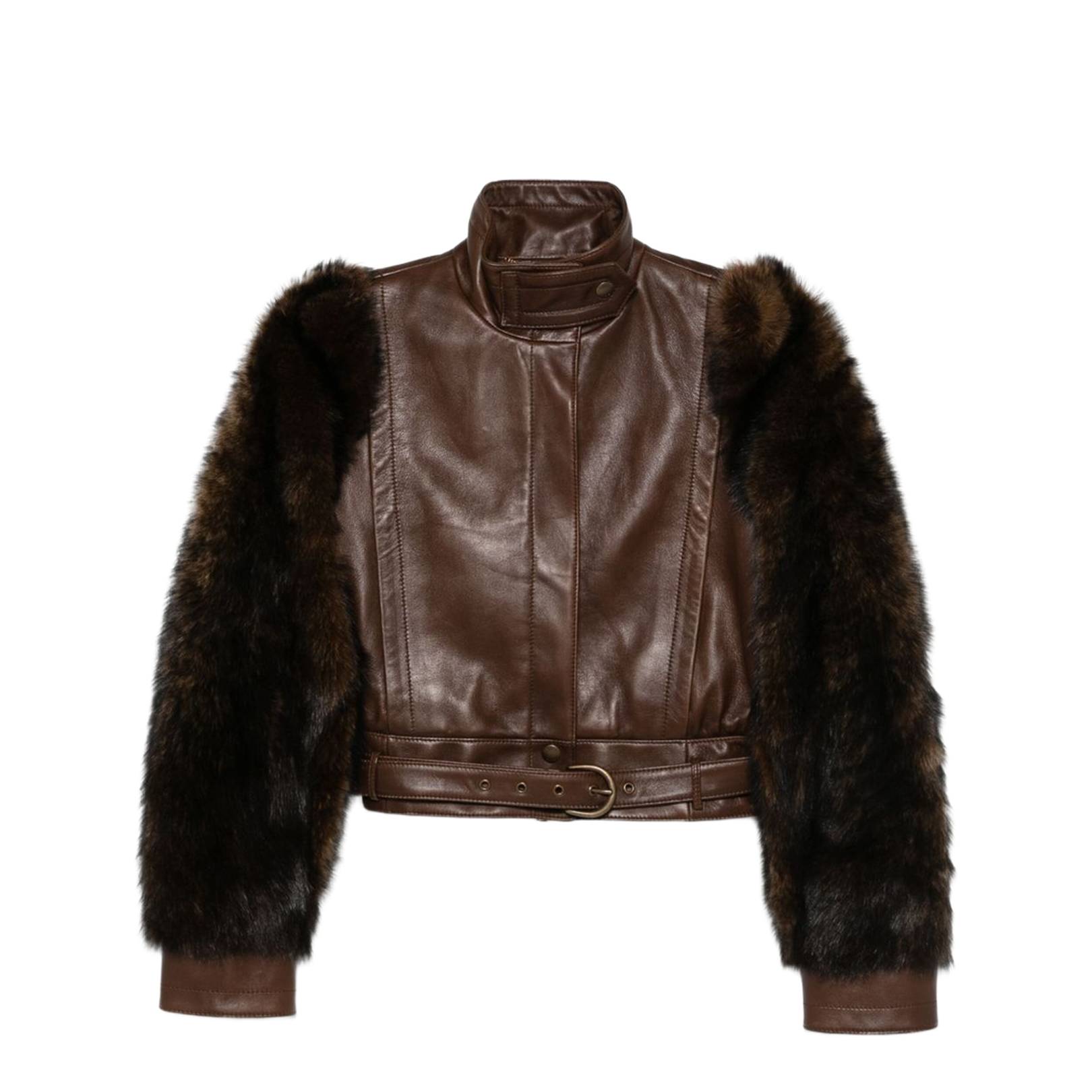 High-neck Short Jacket in Leather