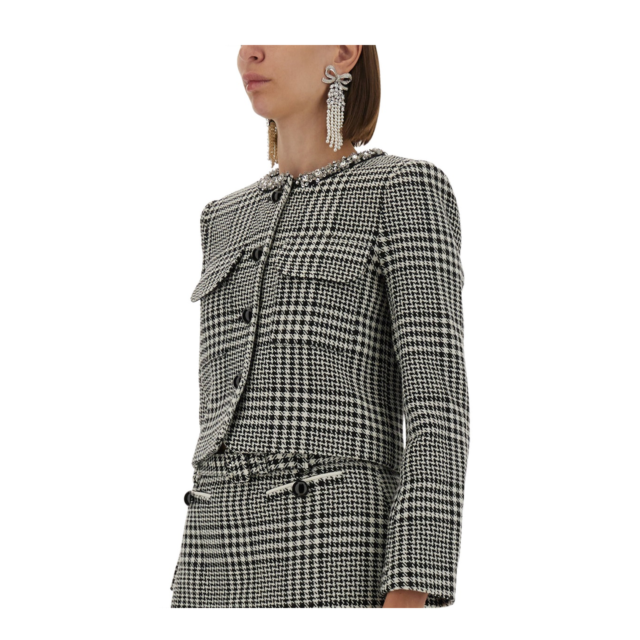 MAYFEYR - Self Portrait - Houndstooth Jacket With Crystals - PF25111JBWBLACKANDWHITE