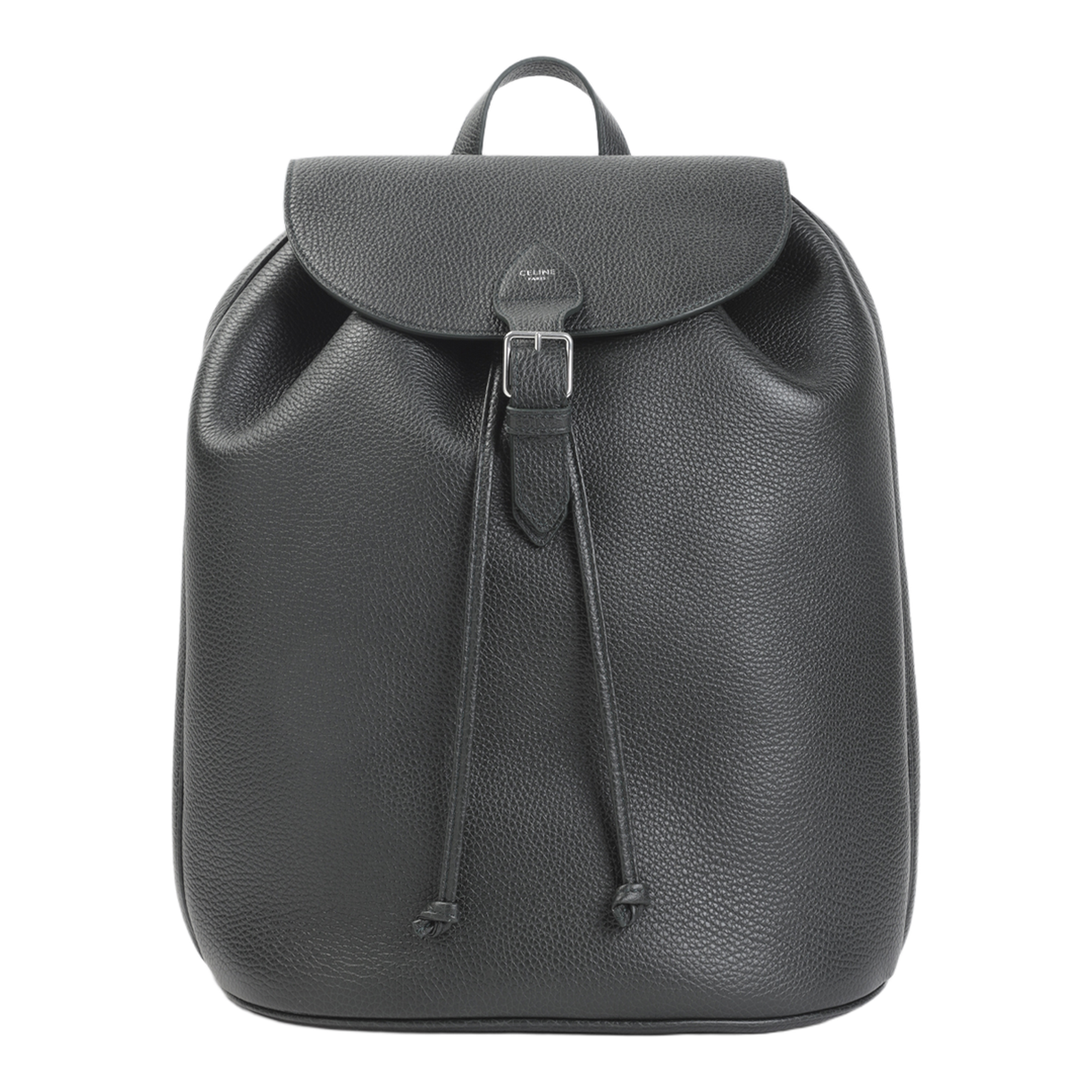 Large Backpack Folco in Grained Calfskin - Night Green