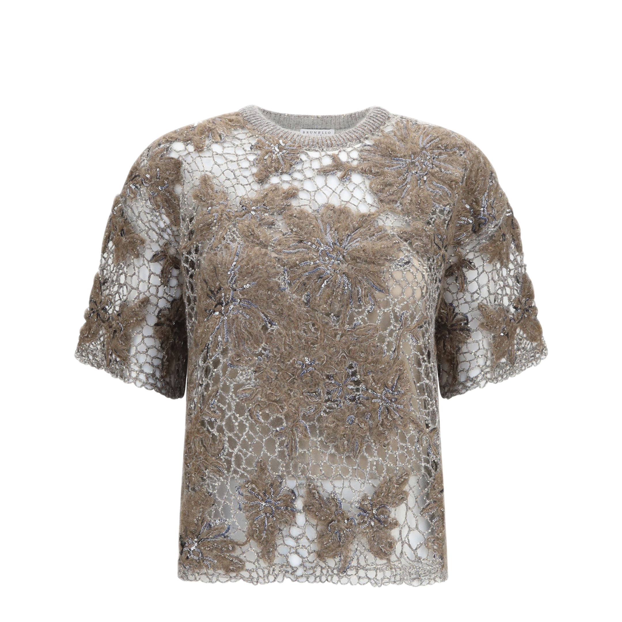 MAYFEYR - Brunello Cucinelli - Crew-Neck Top With Floral Embroidery And Sequins - MLRR18810
