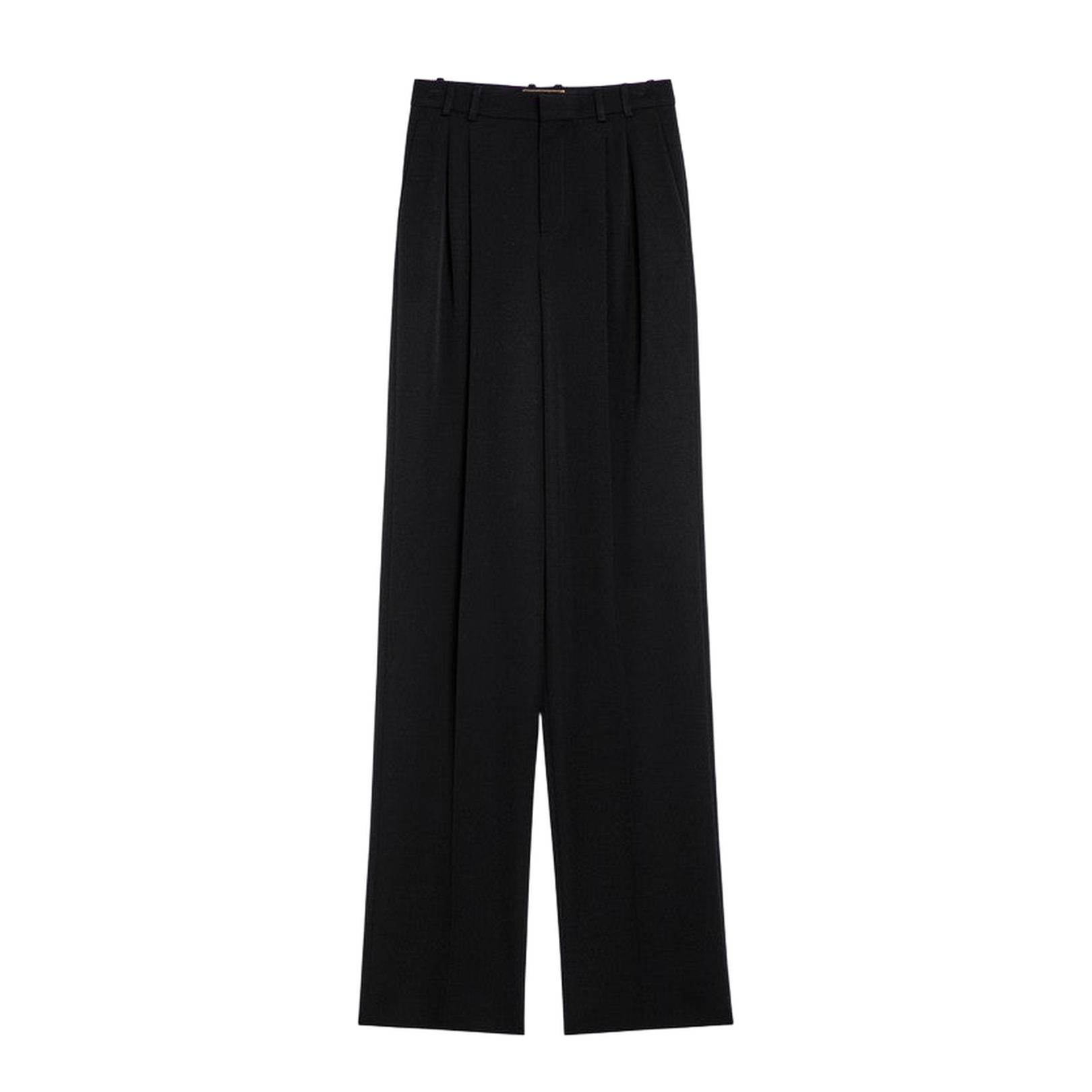 Black Wool Wide Trousers