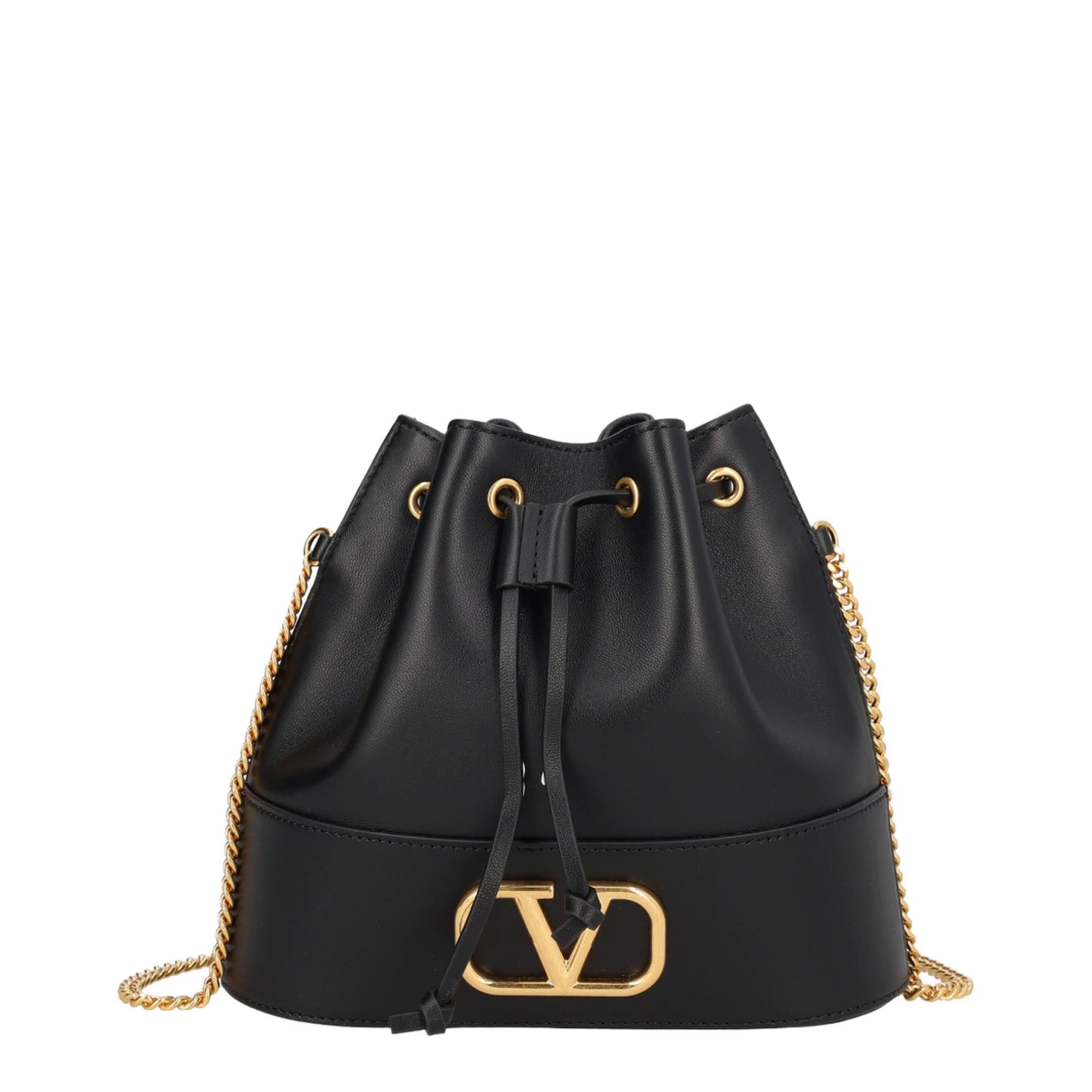 Mini Drawstring Vlogo Signature Nappa Antique Brass Logo